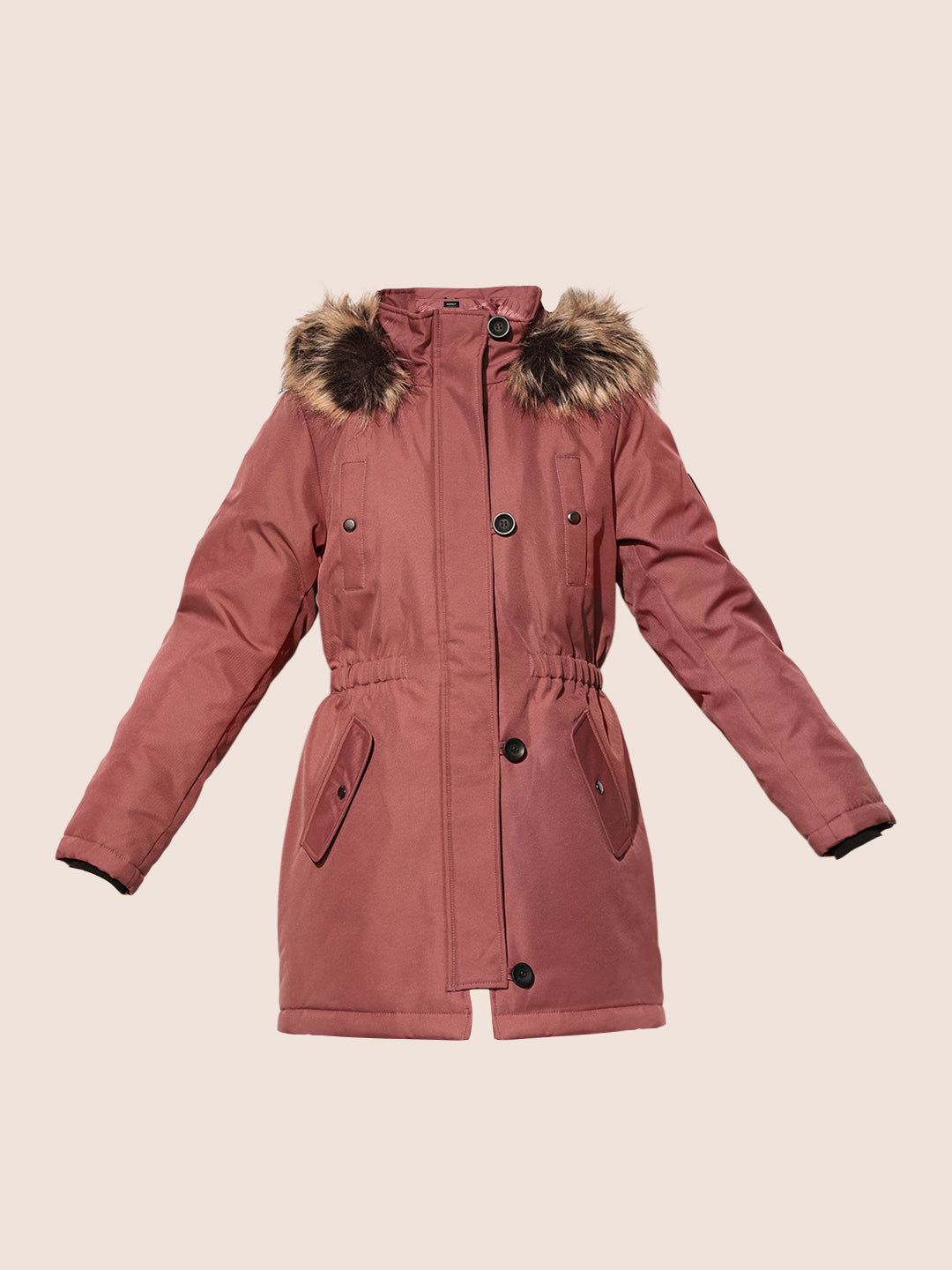 Rose Brown Fur Hooded Parka Jacket