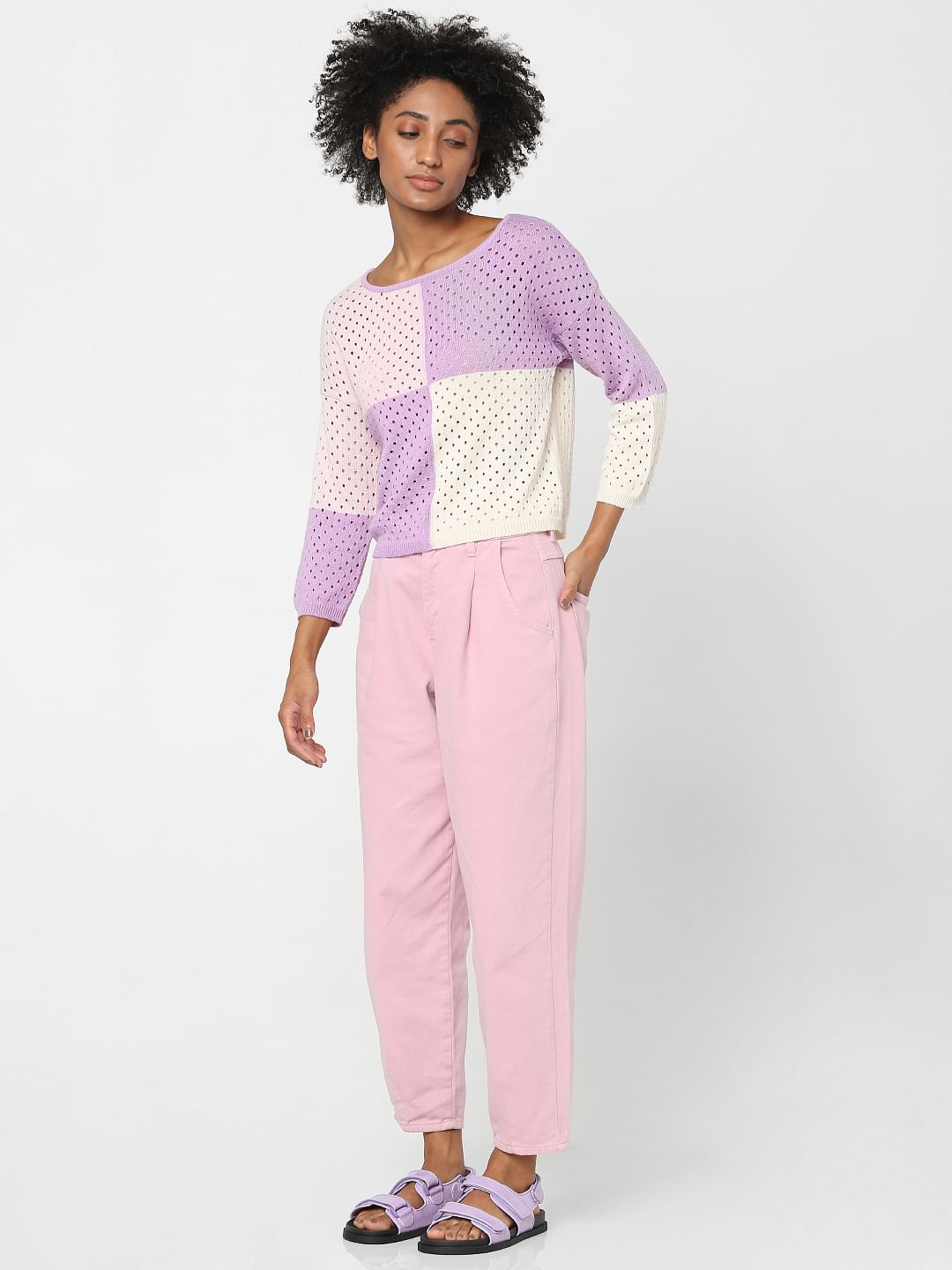 Purple Knit Cut Work Jumper