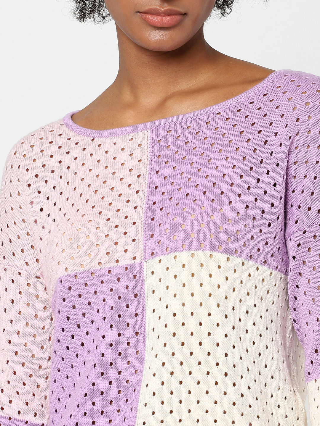Purple Knit Cut Work Jumper