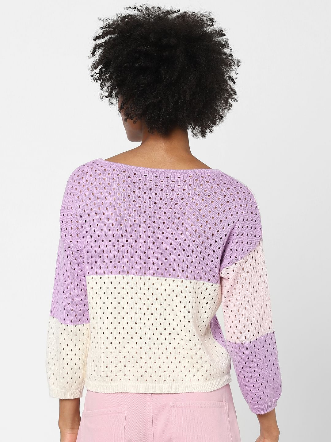 Purple Knit Cut Work Jumper