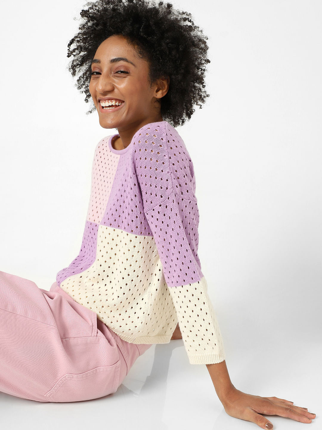 Purple Knit Cut Work Jumper
