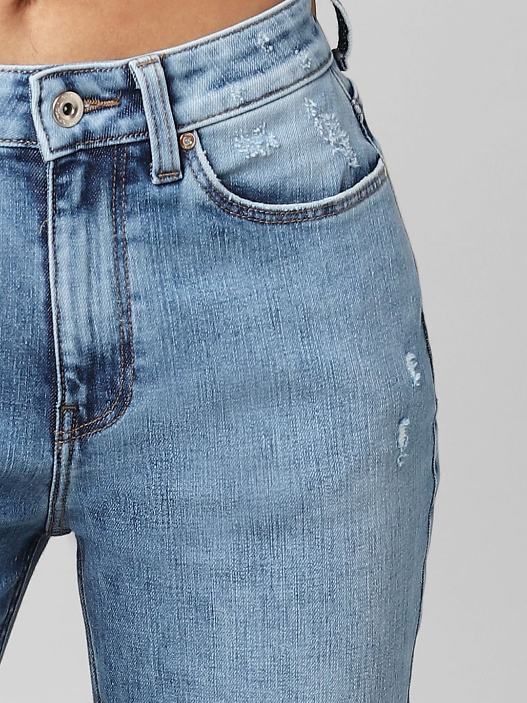 Blue High Rise Distressed Boyfriend Jeans