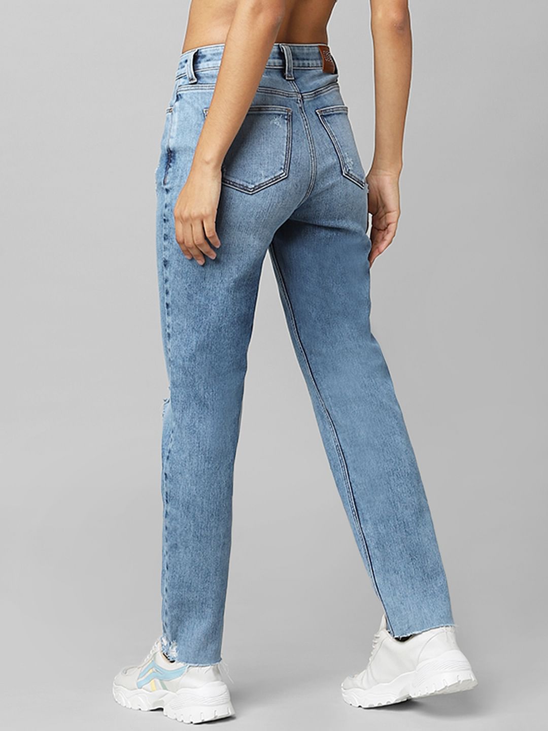Blue High Rise Distressed Boyfriend Jeans