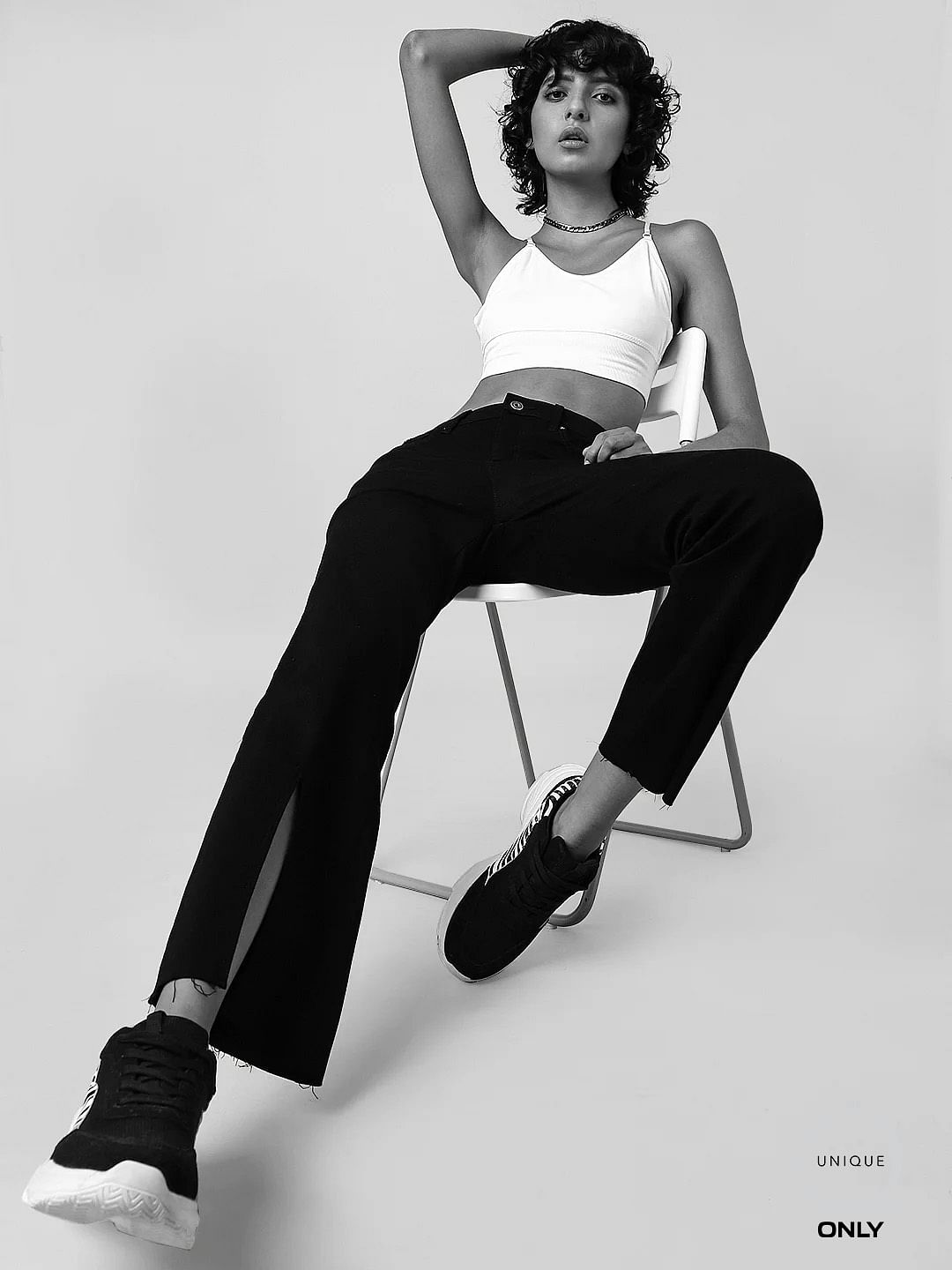 Black Mid Rise Front Slit Flared Jeans