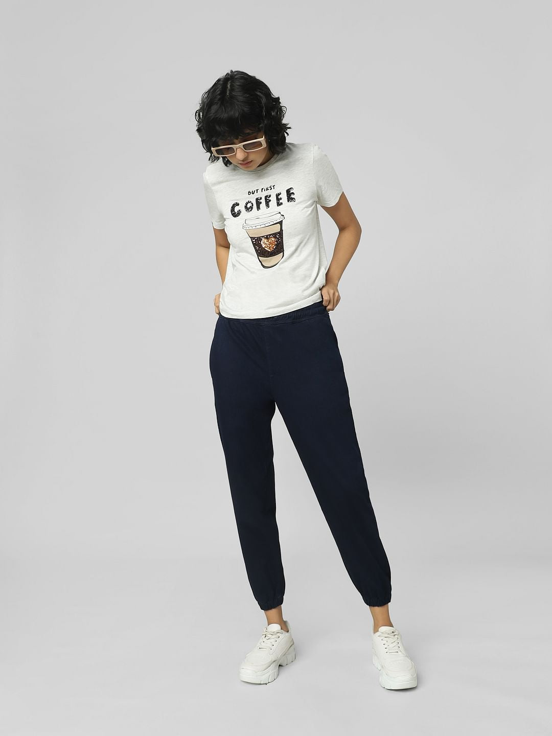 Blue Mid Rise Denim Joggers