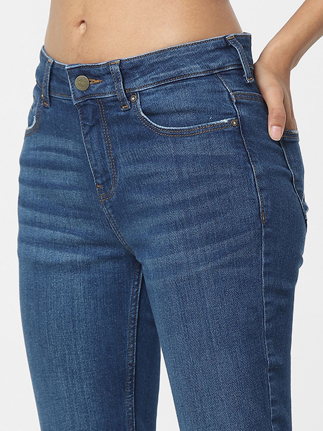 Blue High Waist Distressed Flared Jeans