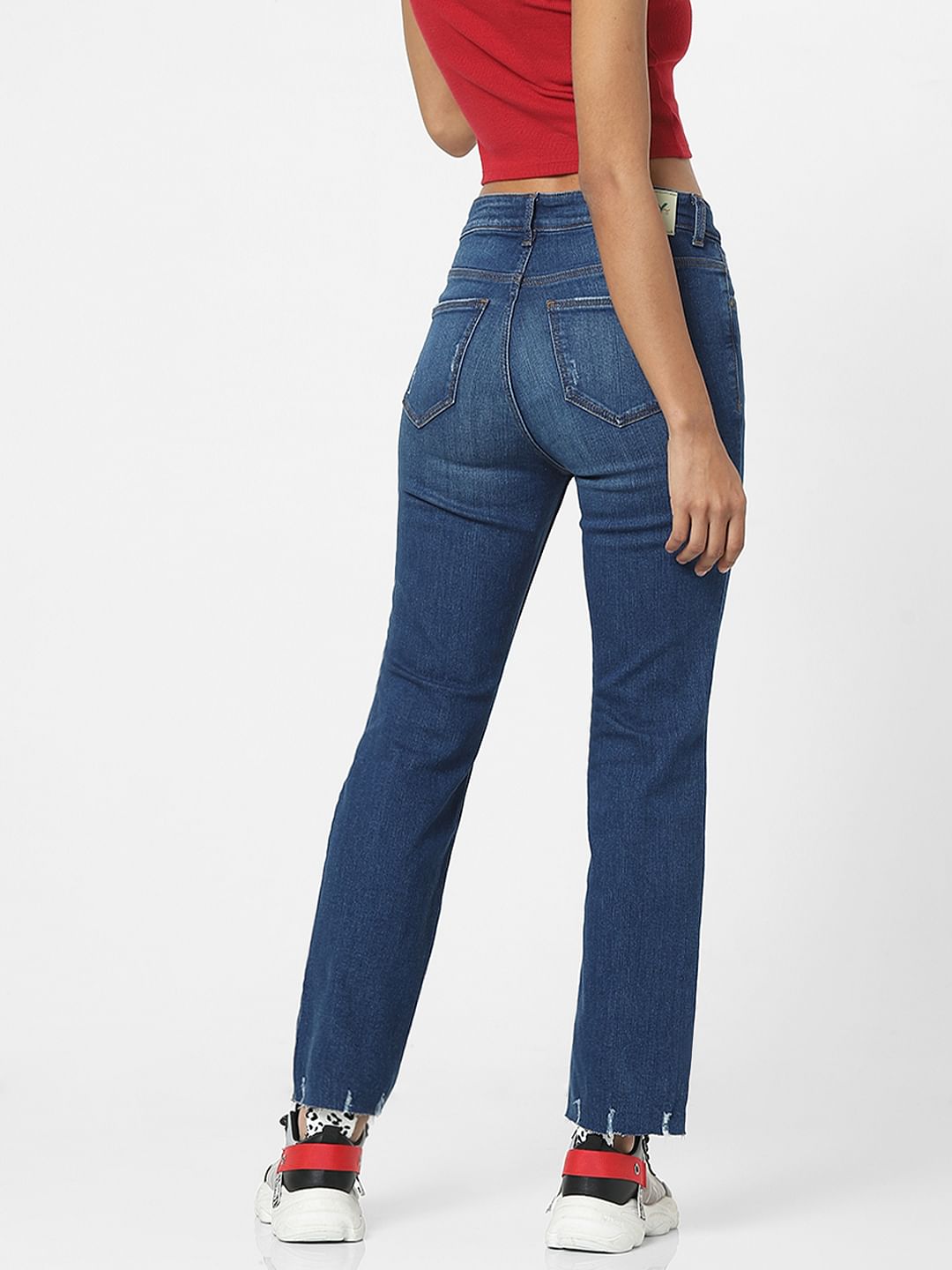 Blue High Waist Distressed Flared Jeans