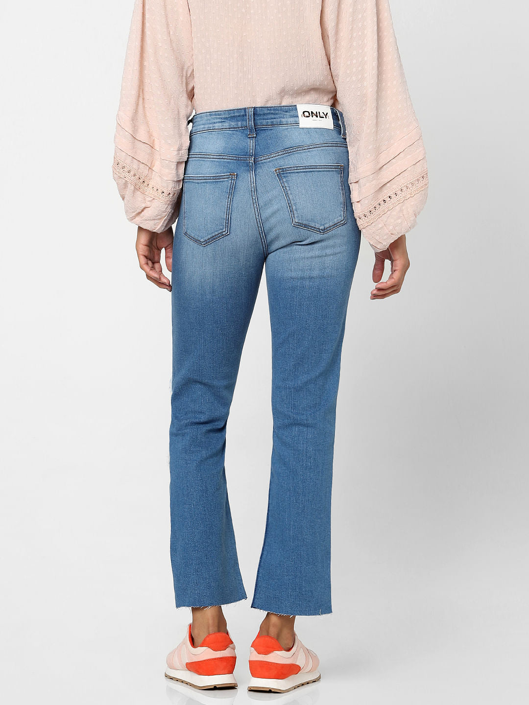 Blue High Waist Distressed Flared Jeans