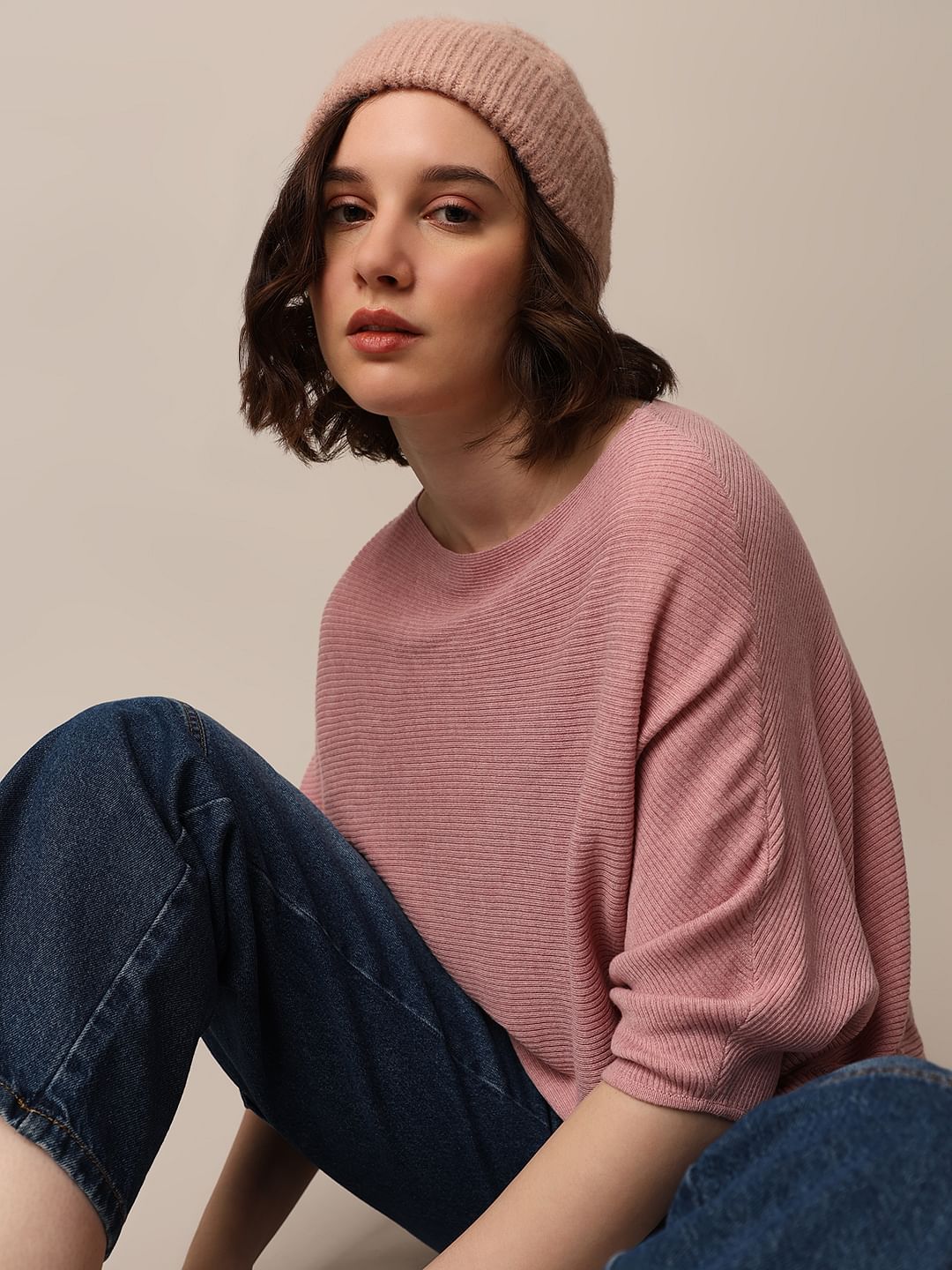 Pink Batwing Sleeves Pullover