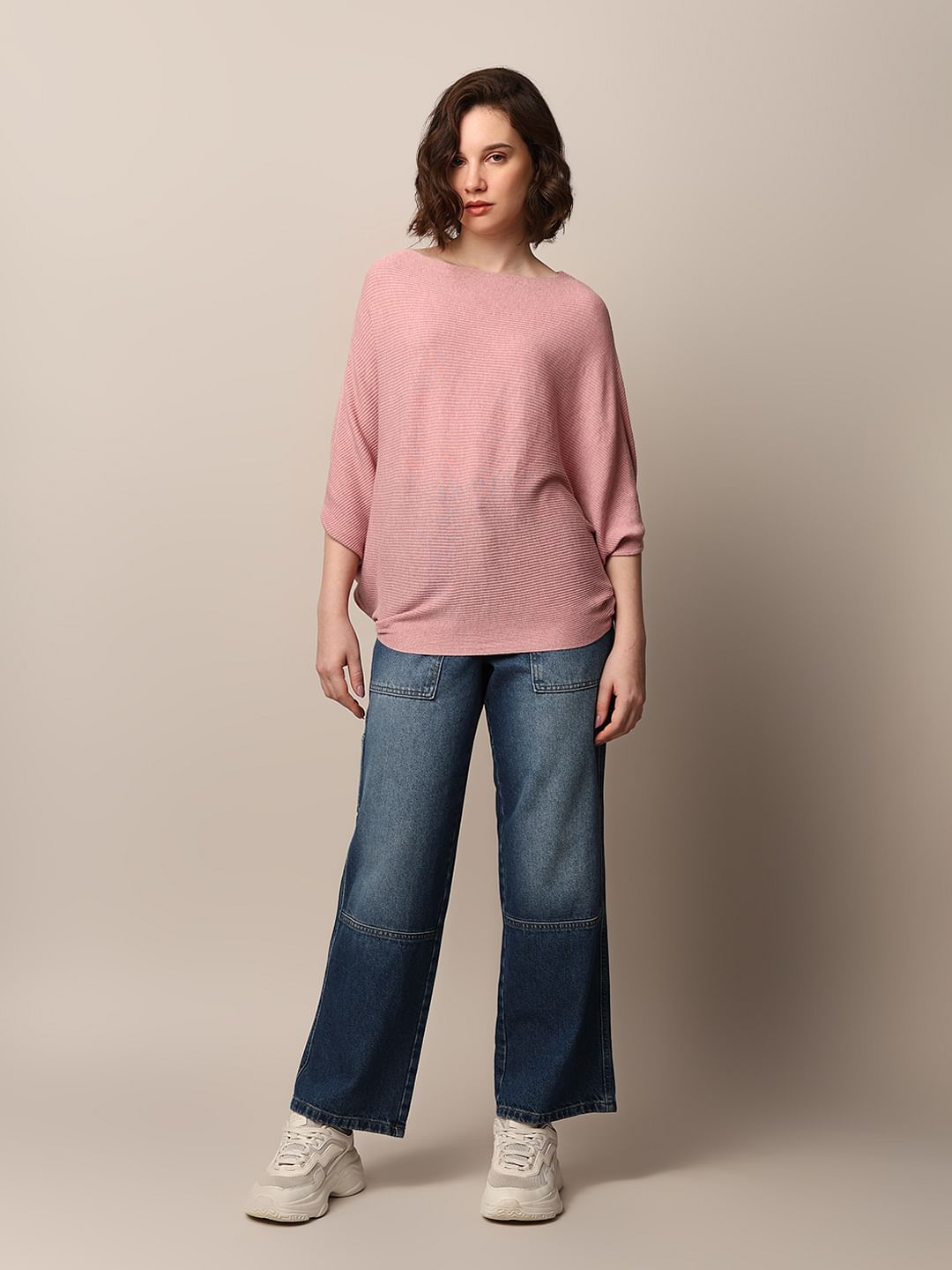 Pink Batwing Sleeves Pullover