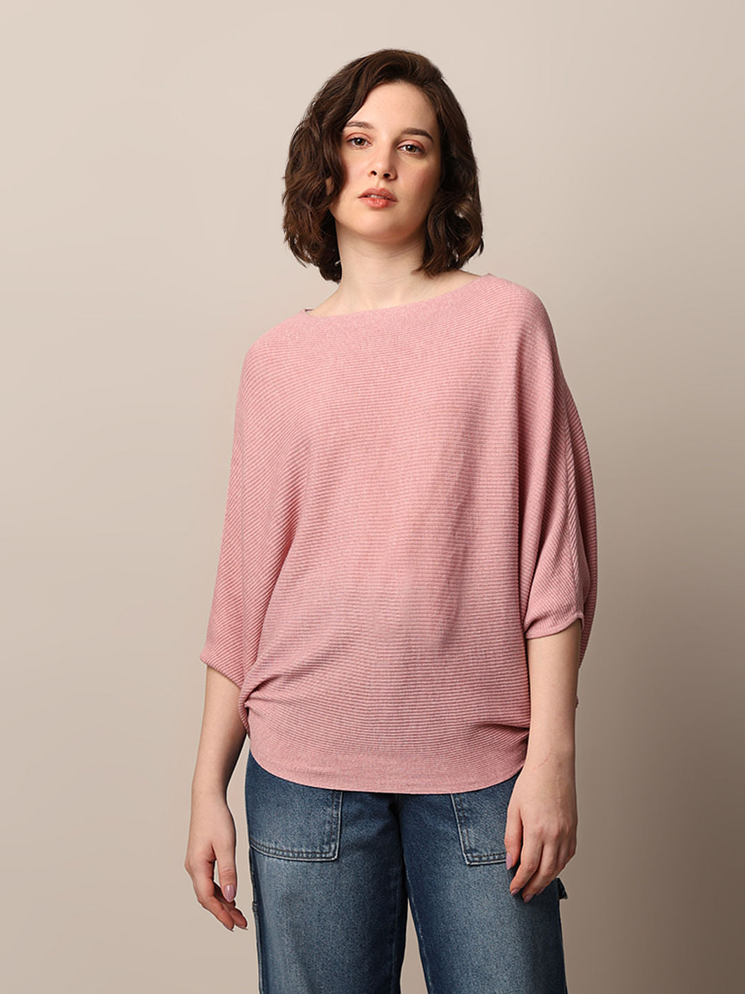 Pink Batwing Sleeves Pullover