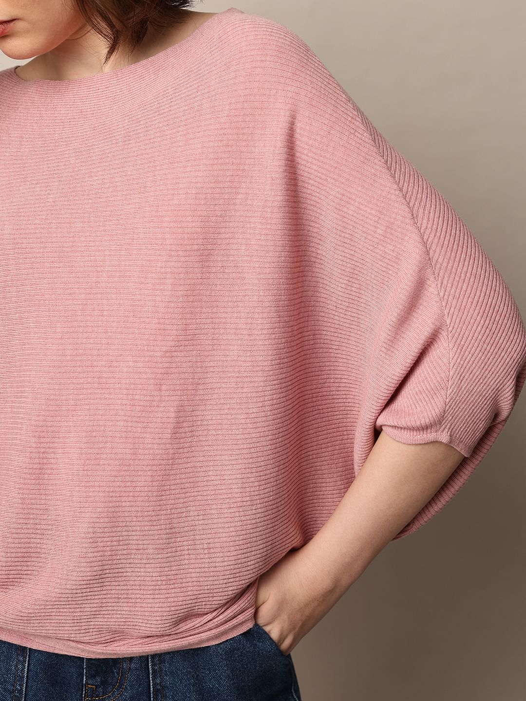 Pink Batwing Sleeves Pullover