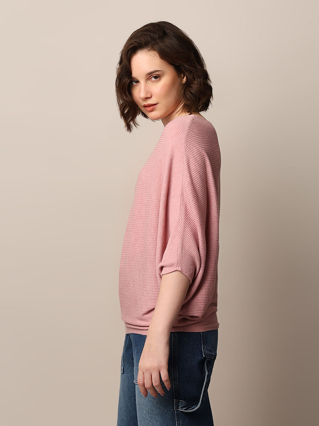 Pink Batwing Sleeves Pullover