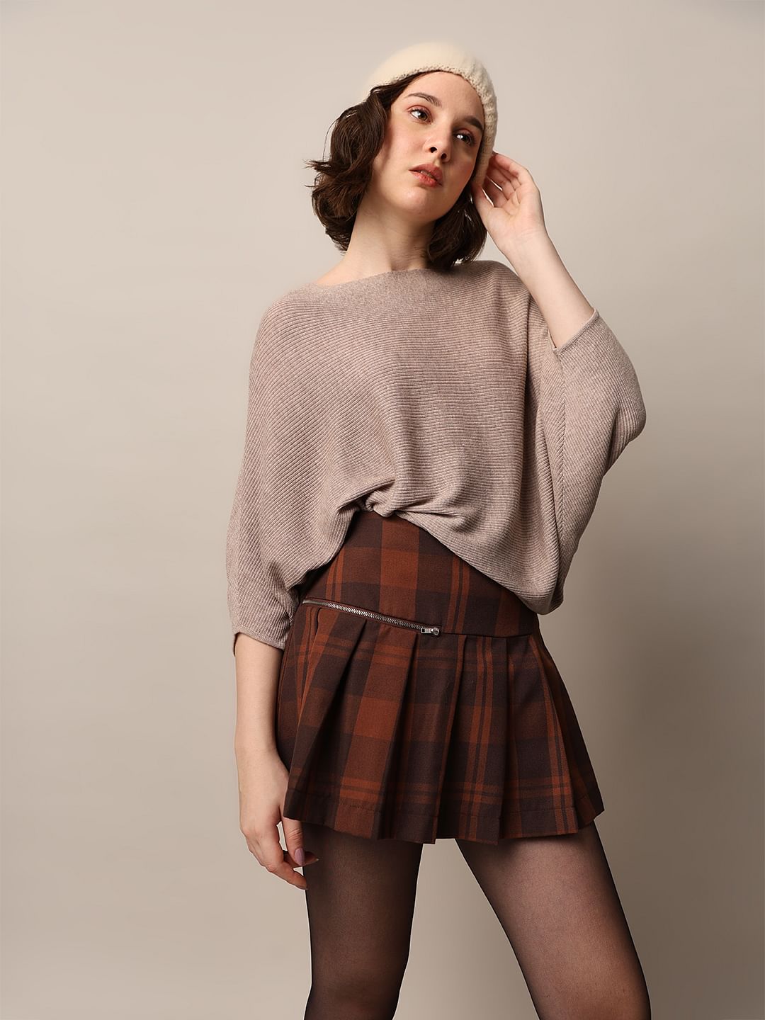 Beige Batwing Sleeves Pullover