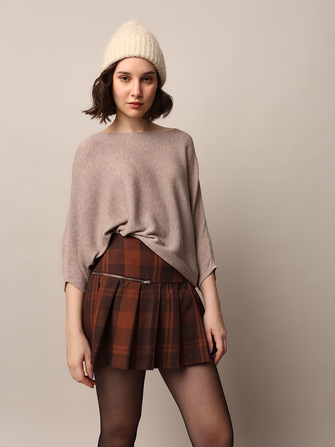 Beige Batwing Sleeves Pullover