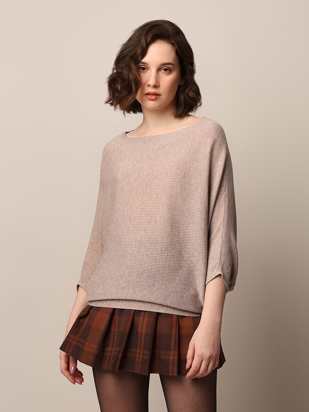 Beige Batwing Sleeves Pullover