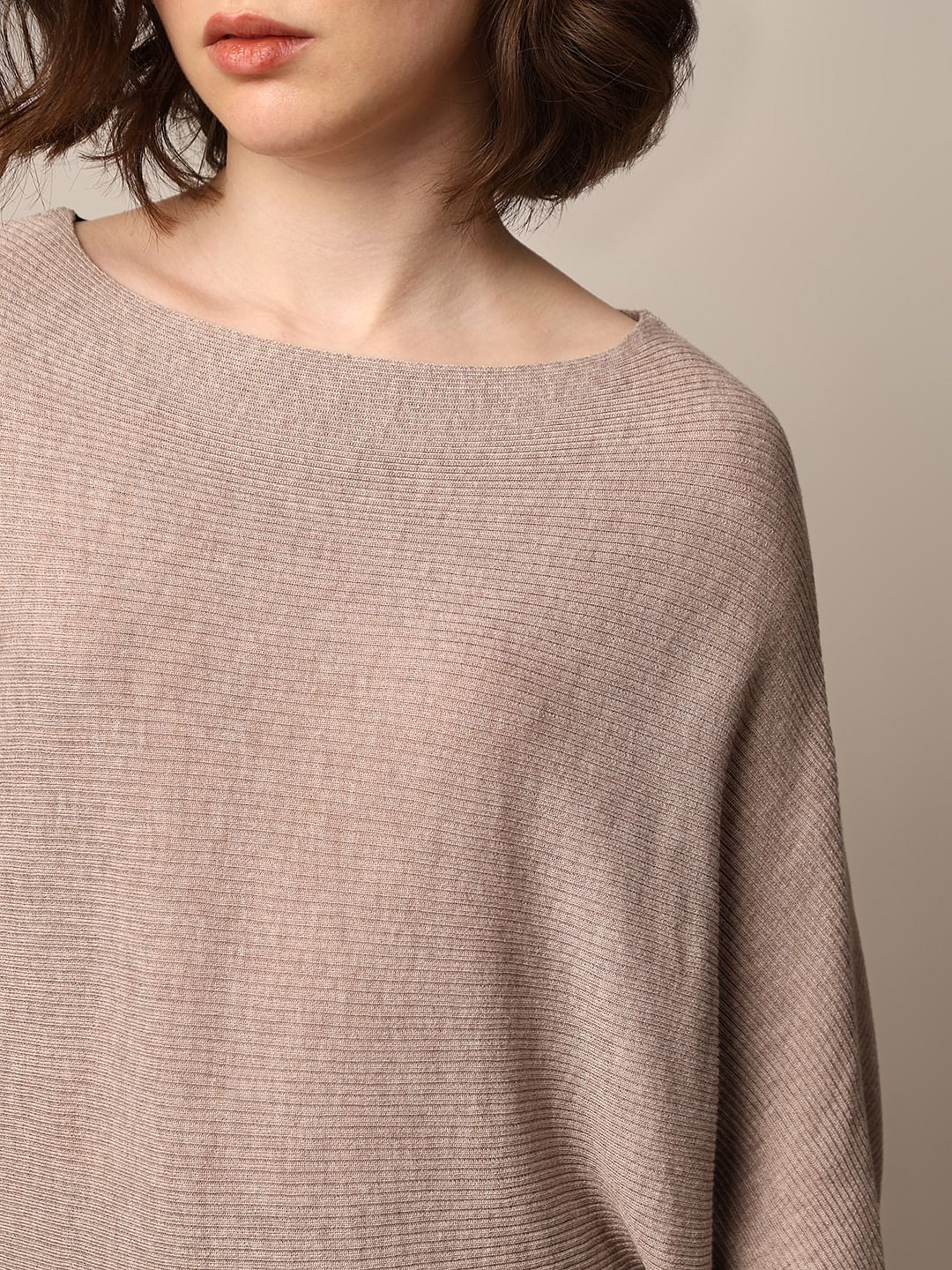 Beige Batwing Sleeves Pullover