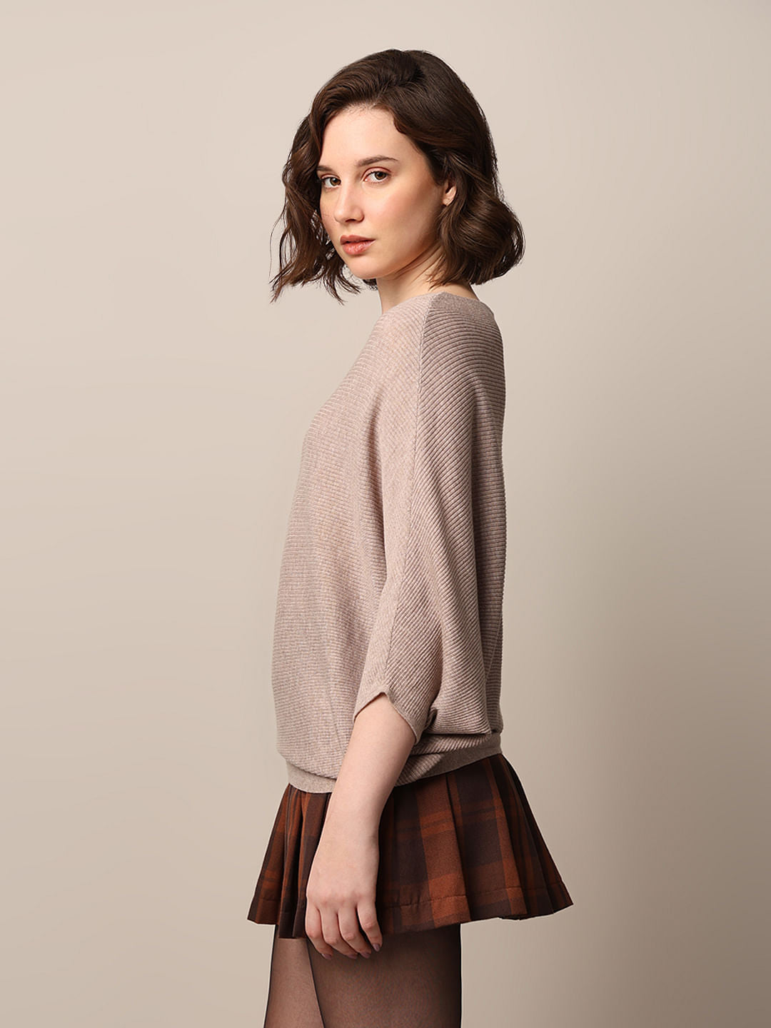 Beige Batwing Sleeves Pullover