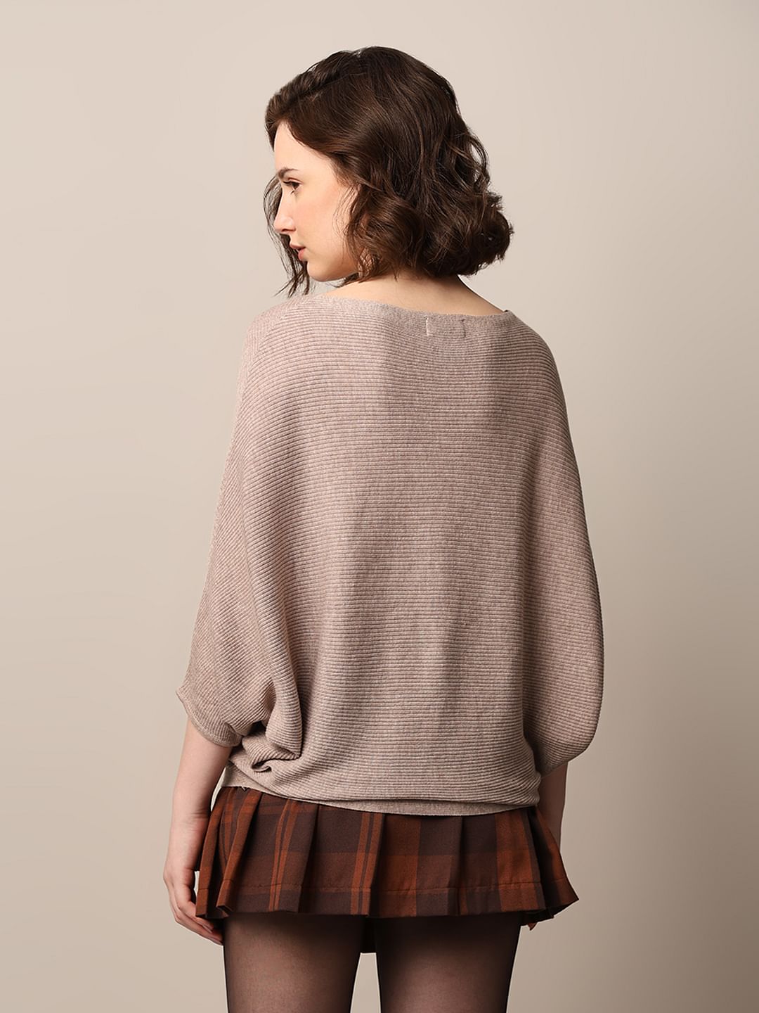 Beige Batwing Sleeves Pullover