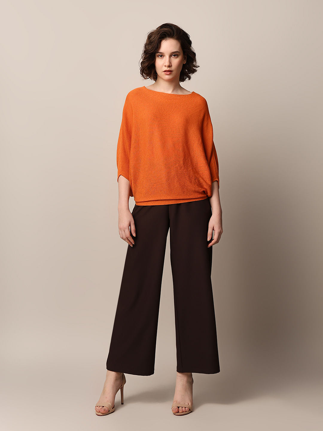 Orange Batwing Sleeves Pullover