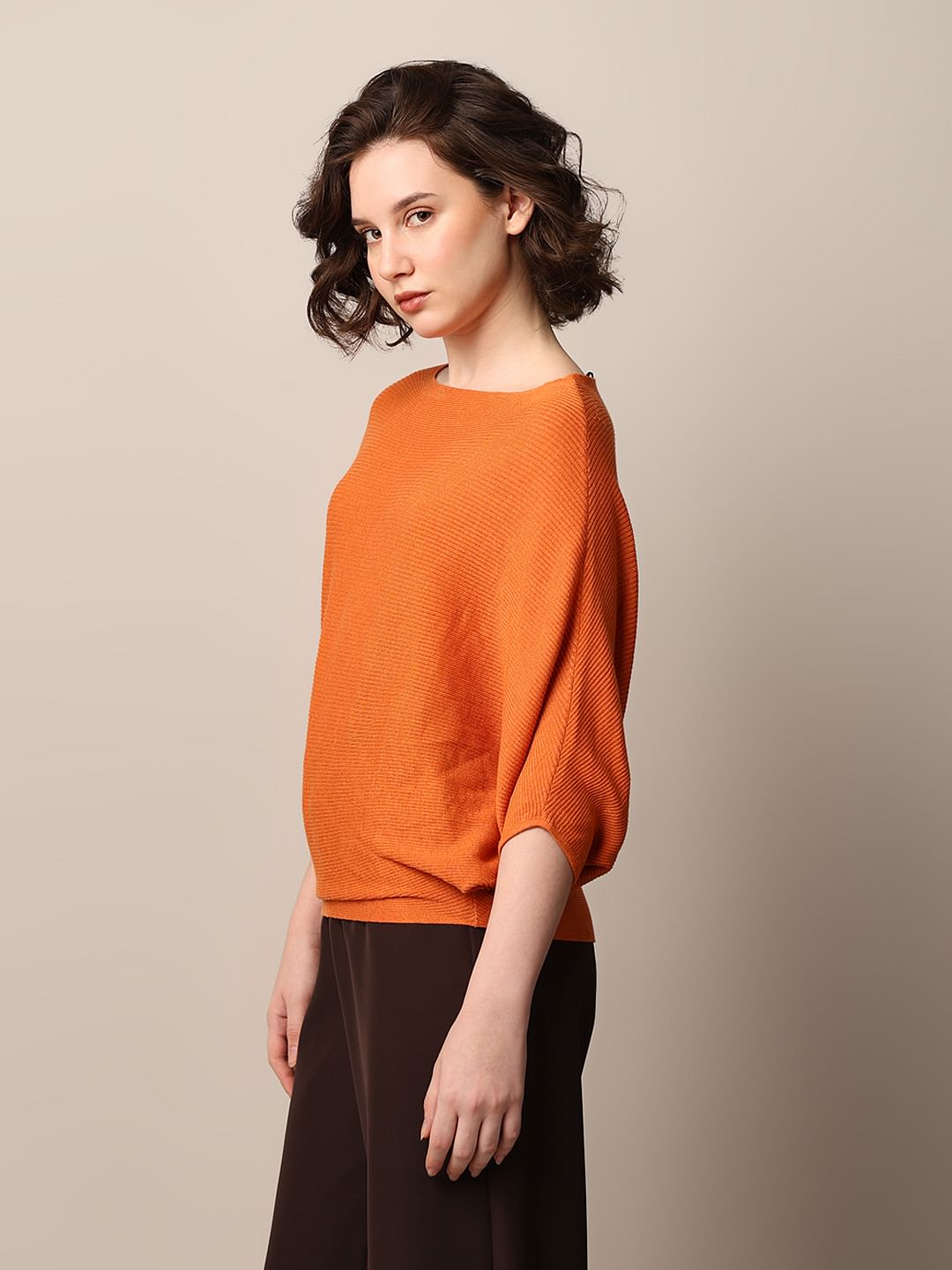 Orange Batwing Sleeves Pullover