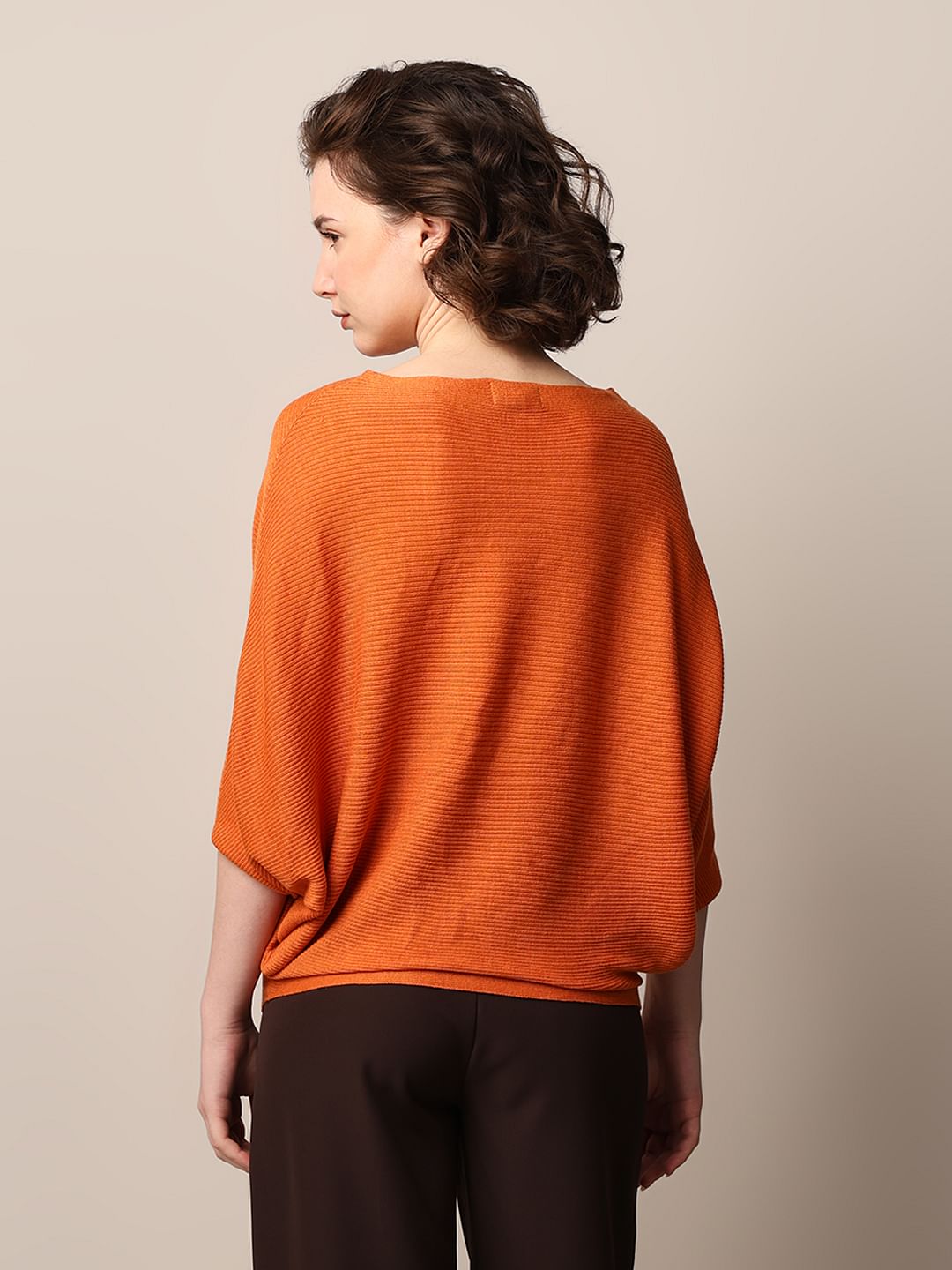 Orange Batwing Sleeves Pullover