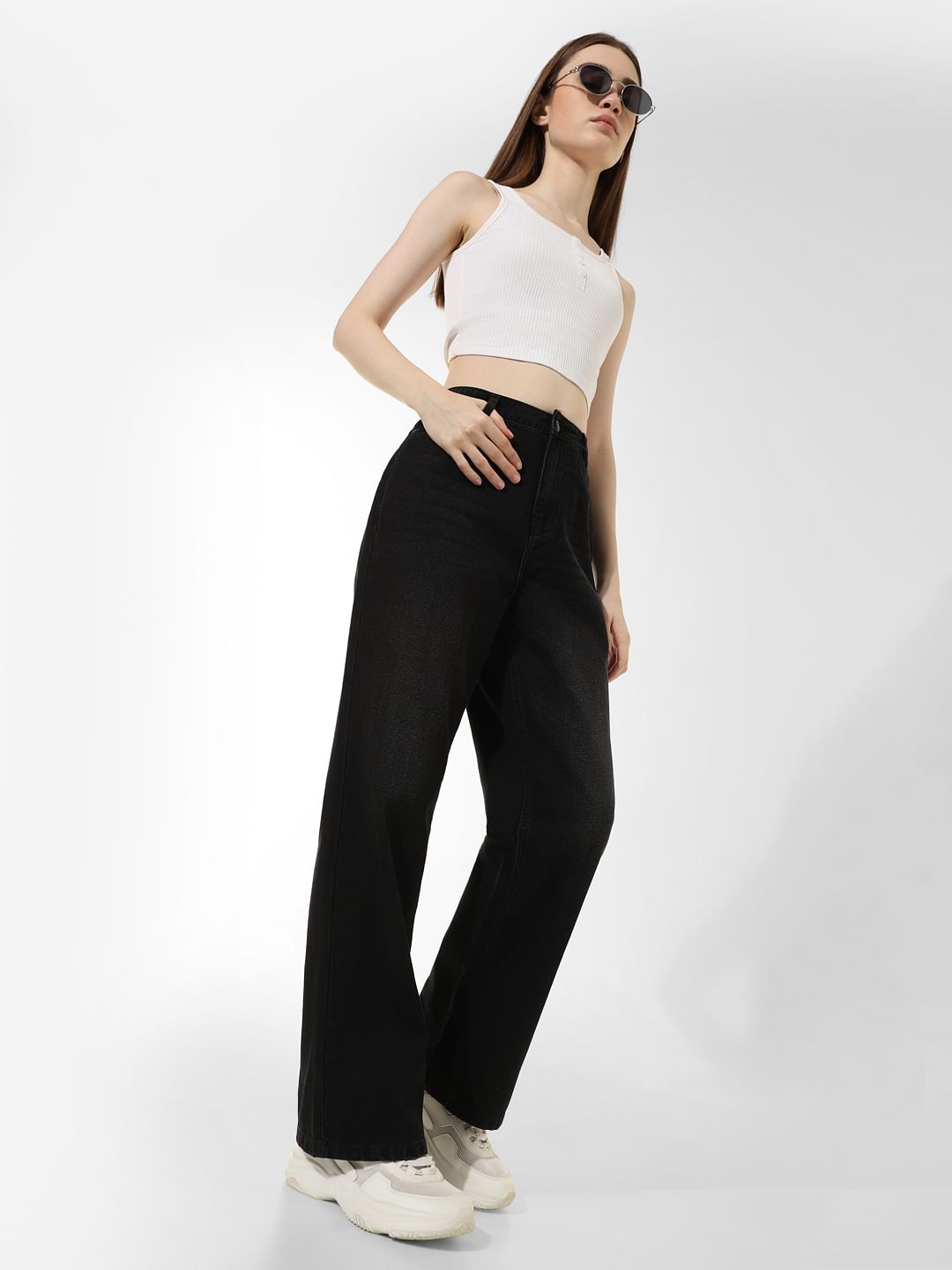 Black High Rise Wide Leg Jeans