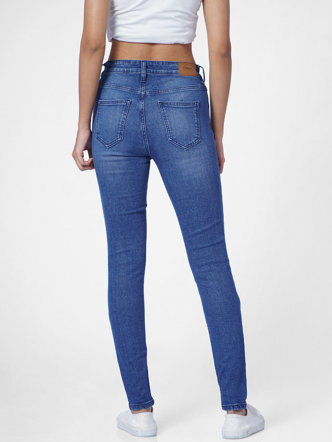Blue Mid Rise Distressed Skinny Jeans