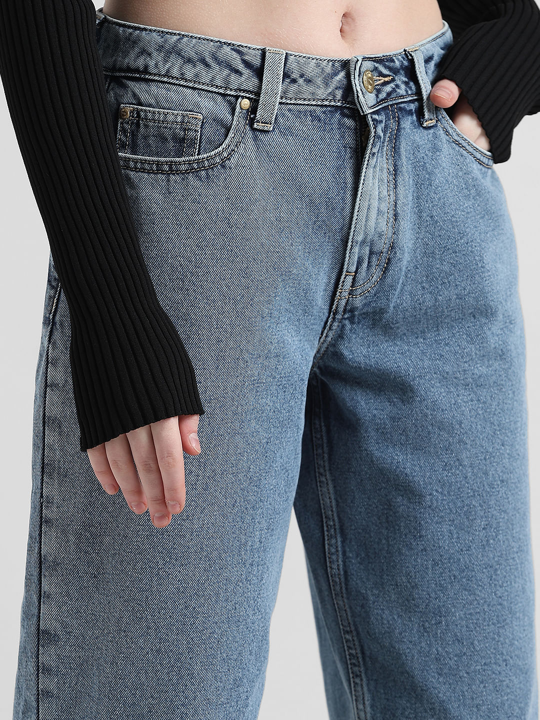 Blue High Rise Boyfriend Jeans