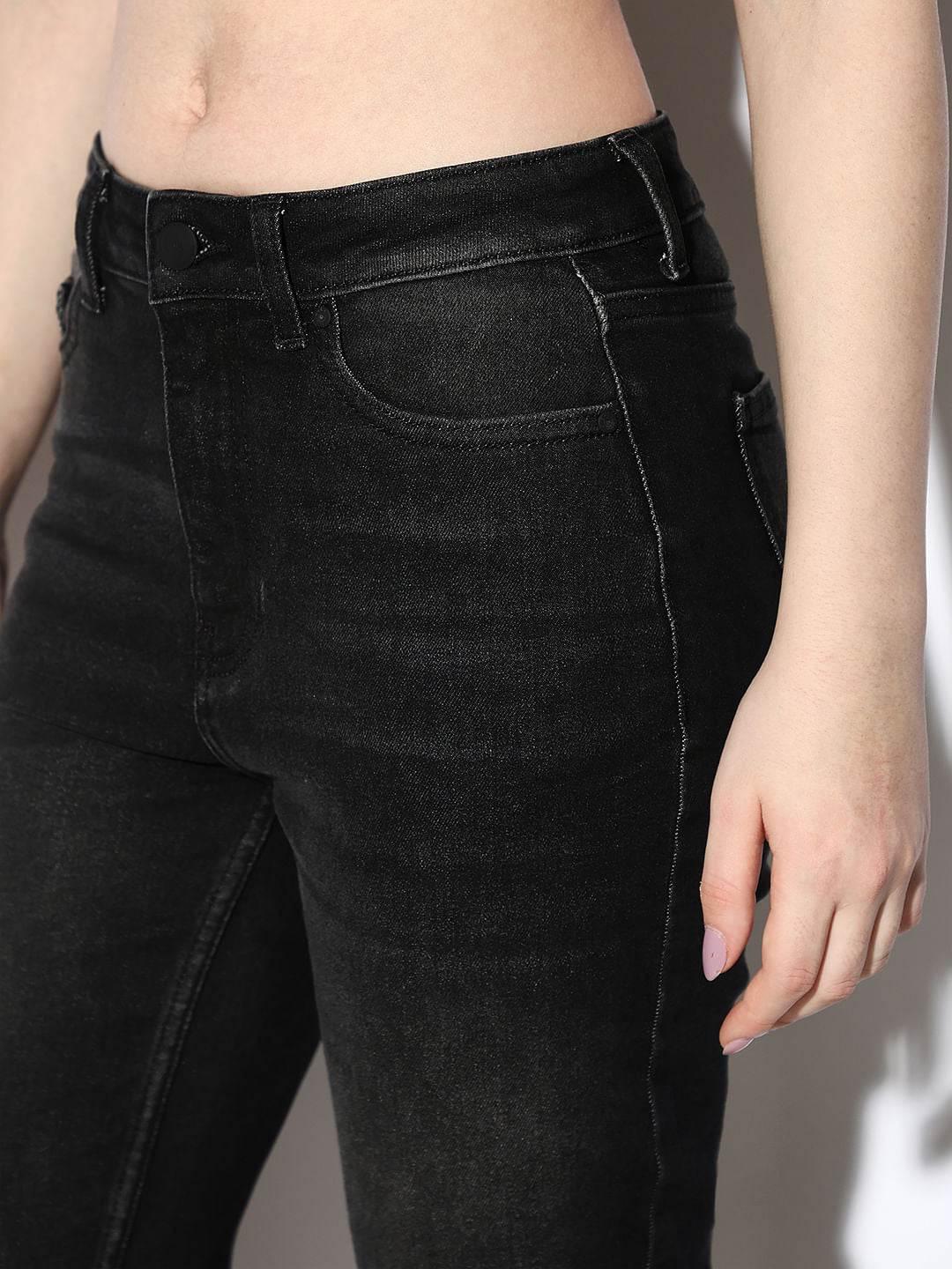 Black Mid Rise Slim Fit Jeans