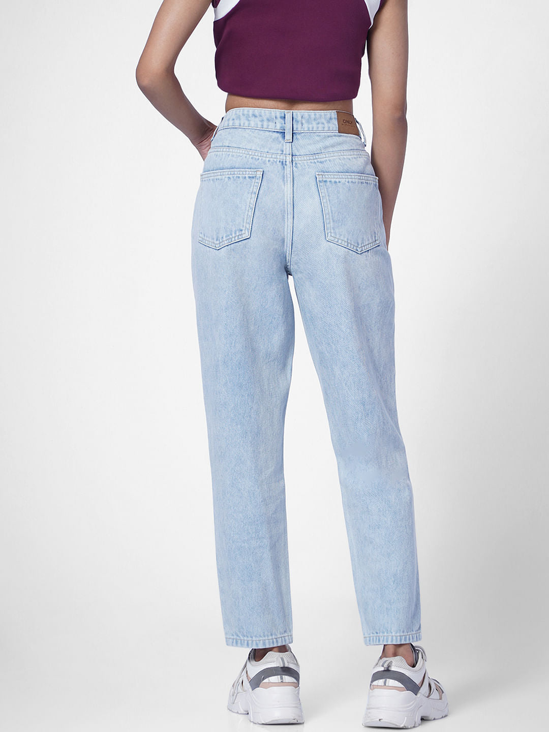Blue High Rise Washed Mom Jeans