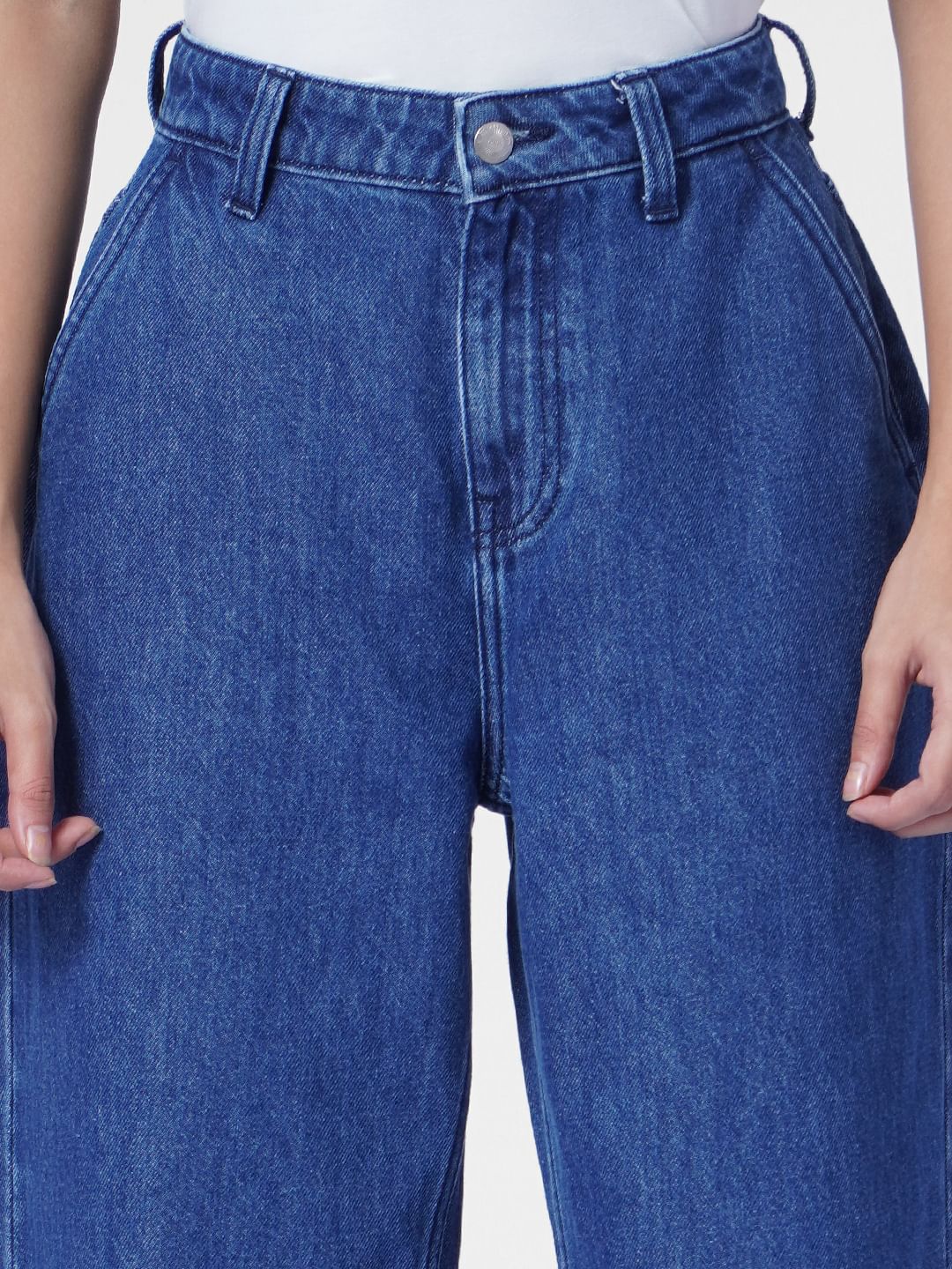 Dark Blue High Rise Boyfriend Jeans