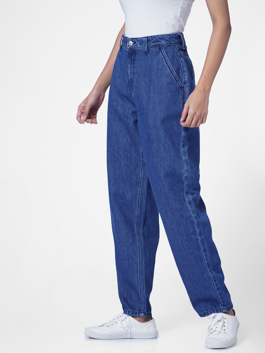 Dark Blue High Rise Boyfriend Jeans