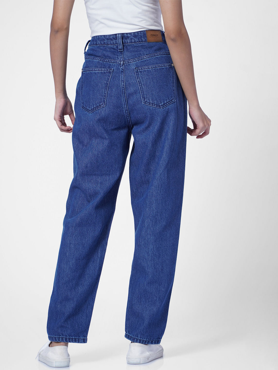 Dark Blue High Rise Boyfriend Jeans