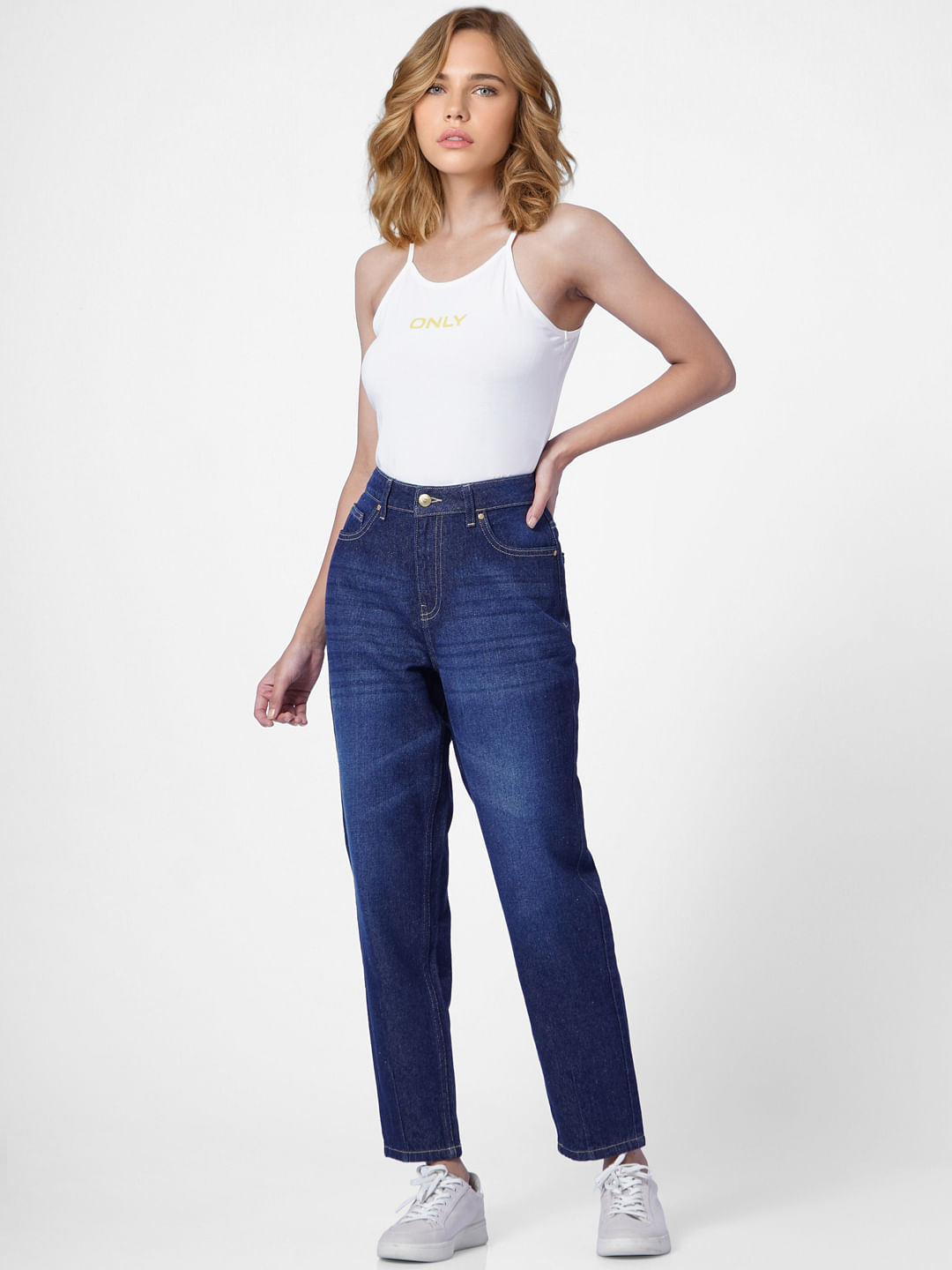 Dark Blue High Rise Mom Jeans