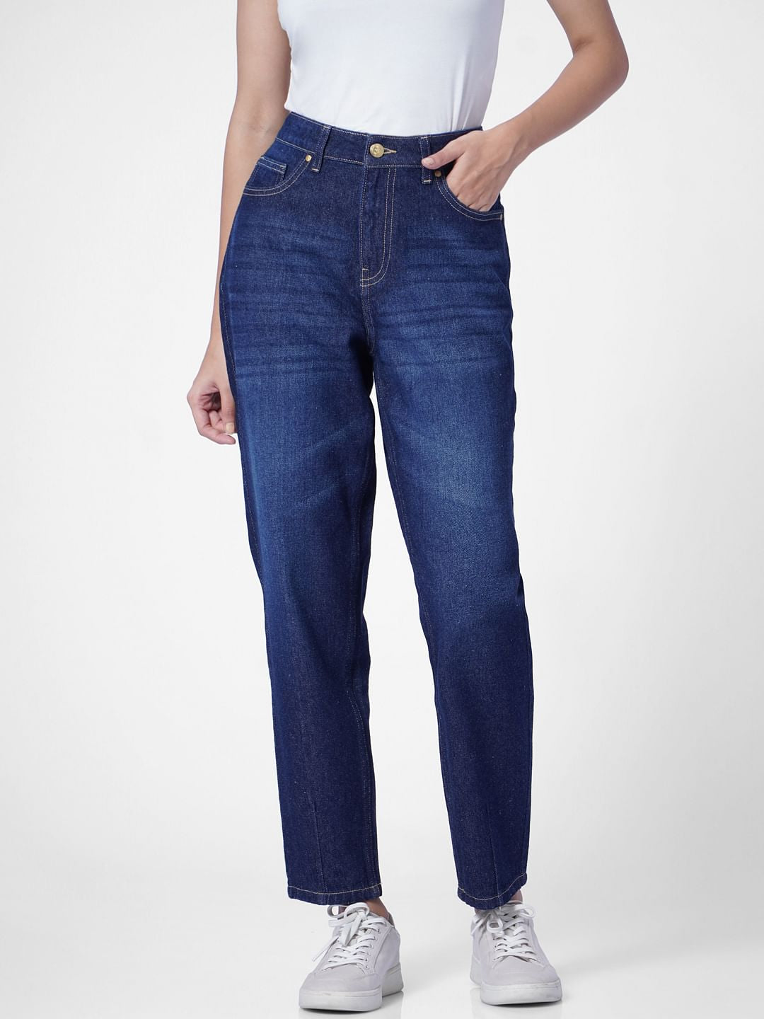 Dark Blue High Rise Mom Jeans