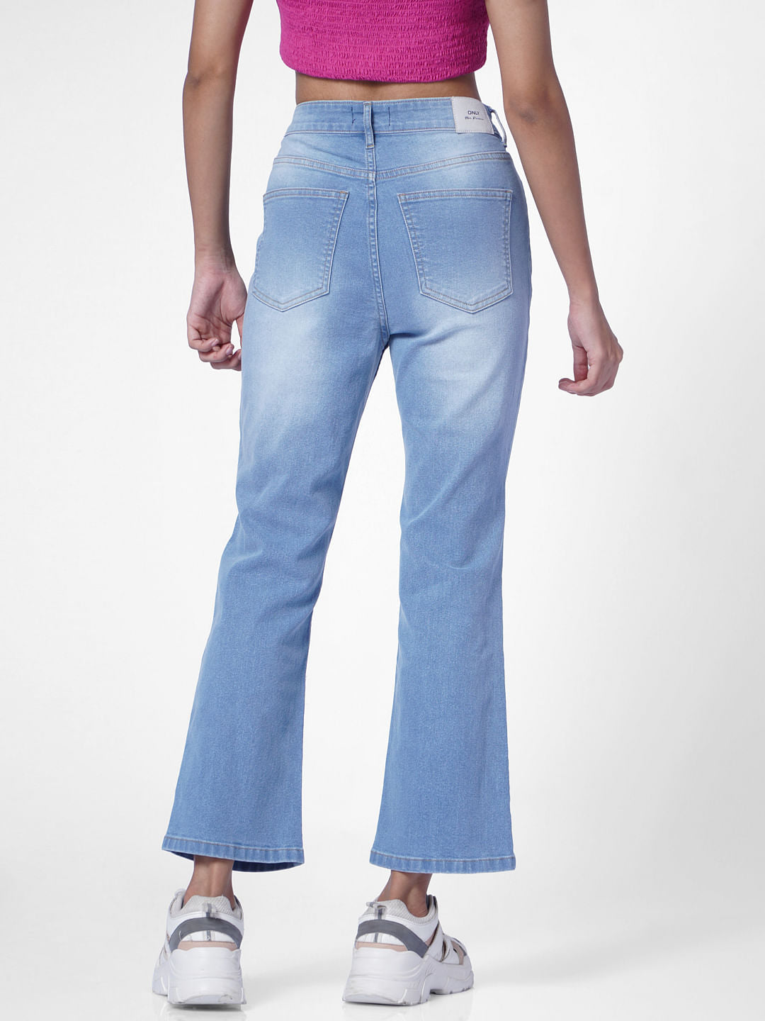 Blue High Rise Distressed Flared Jeans