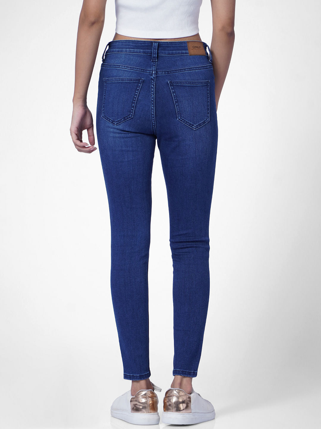 Blue High Rise Button Front Skinny Jeans