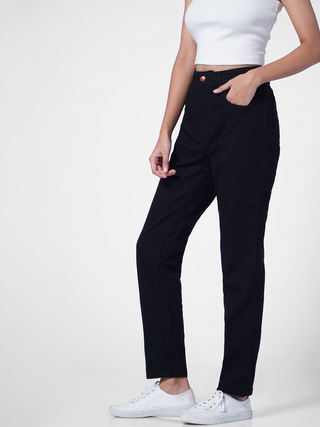 Black Mid Rise Straight Fit Jeans