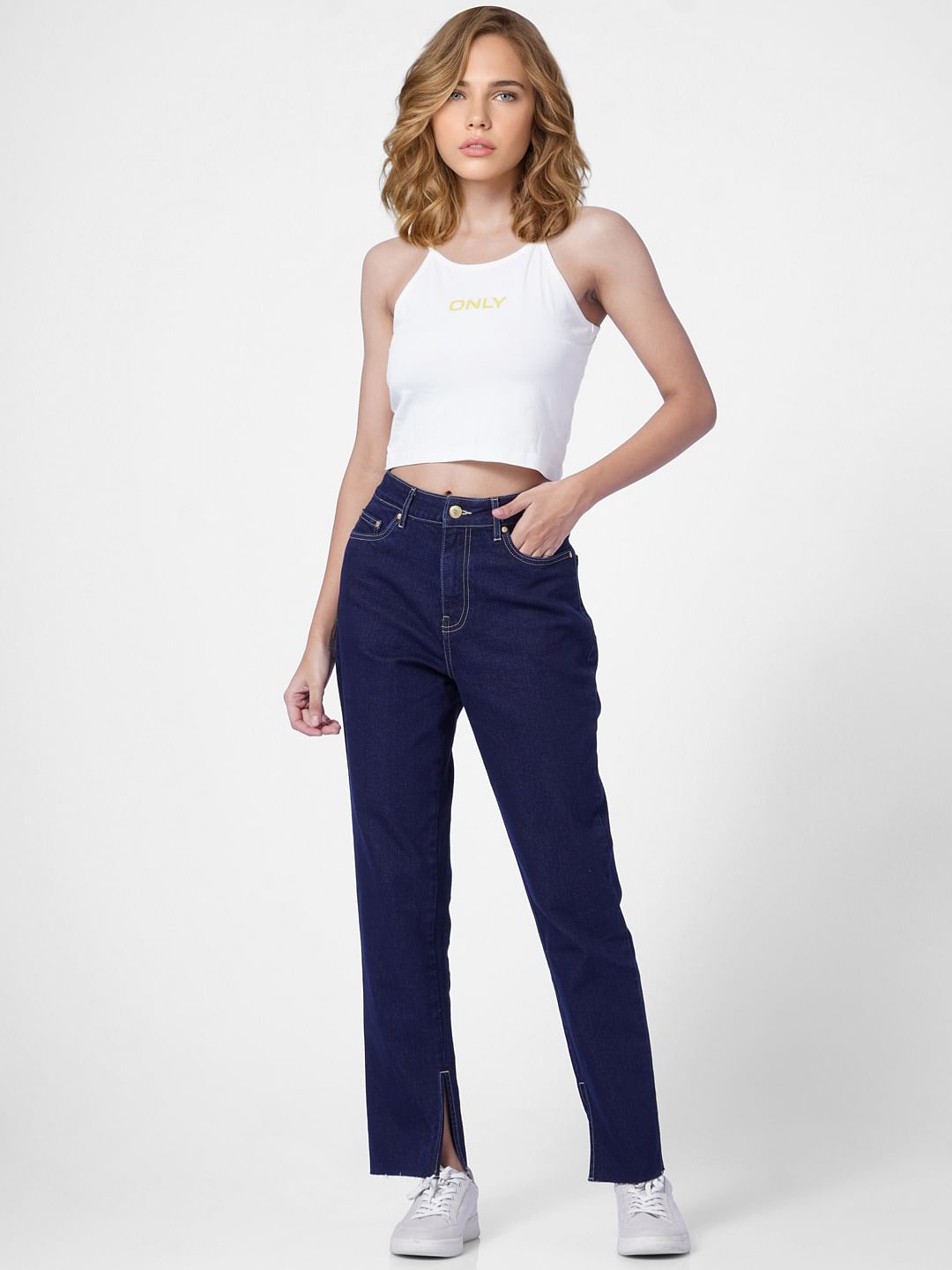 Dark Blue High Rise Straight Fit Jeans