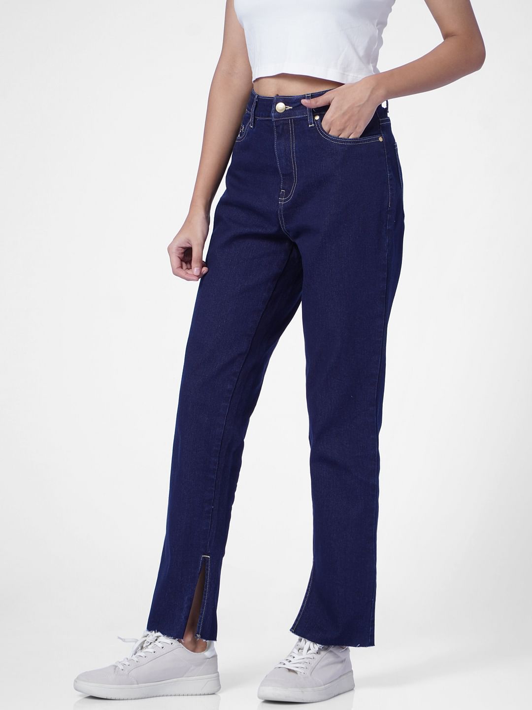 Dark Blue High Rise Straight Fit Jeans
