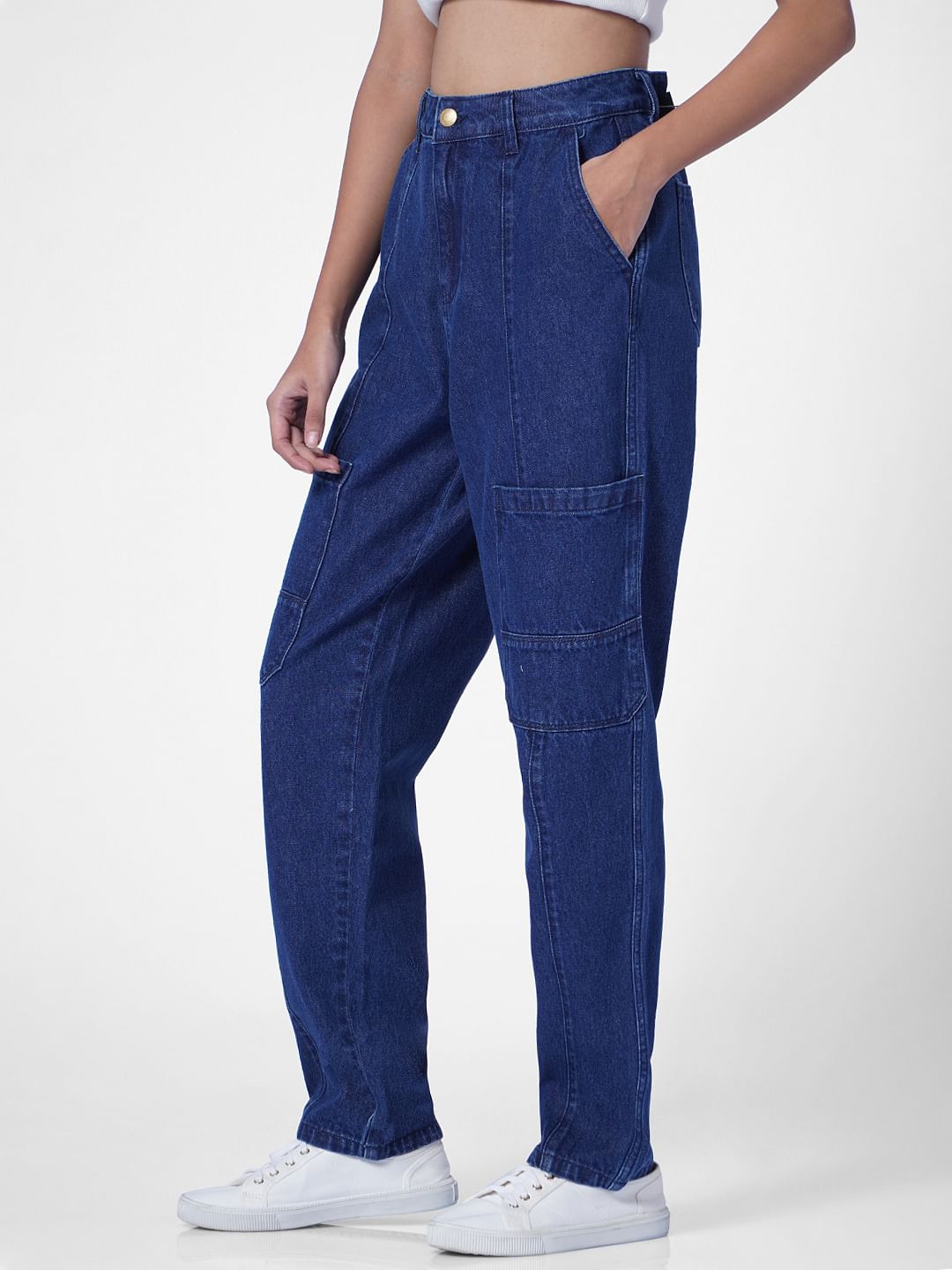 Blue High Rise Utility Cargo Jeans