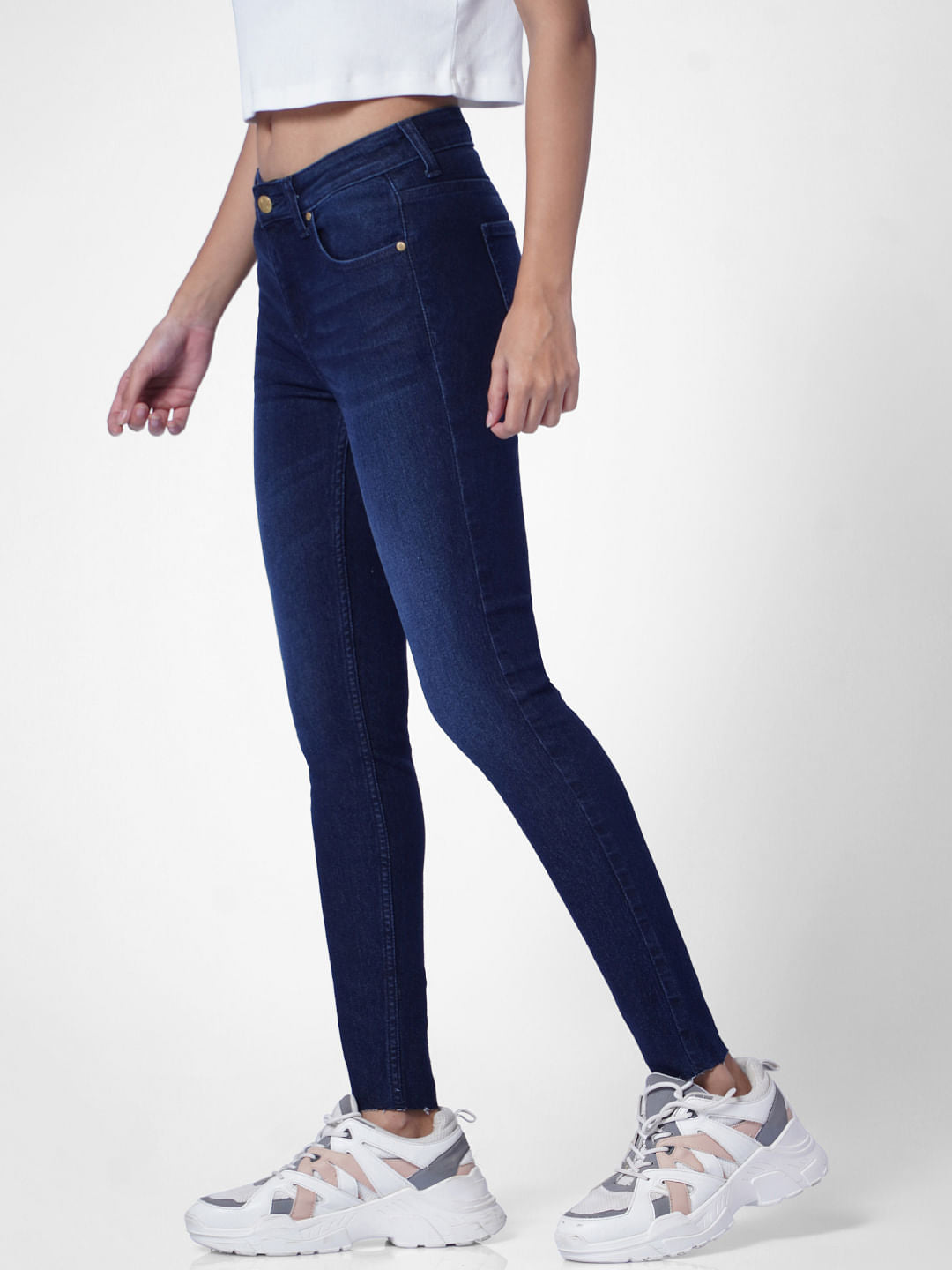 Dark Blue Mid Rise Skinny Jeans