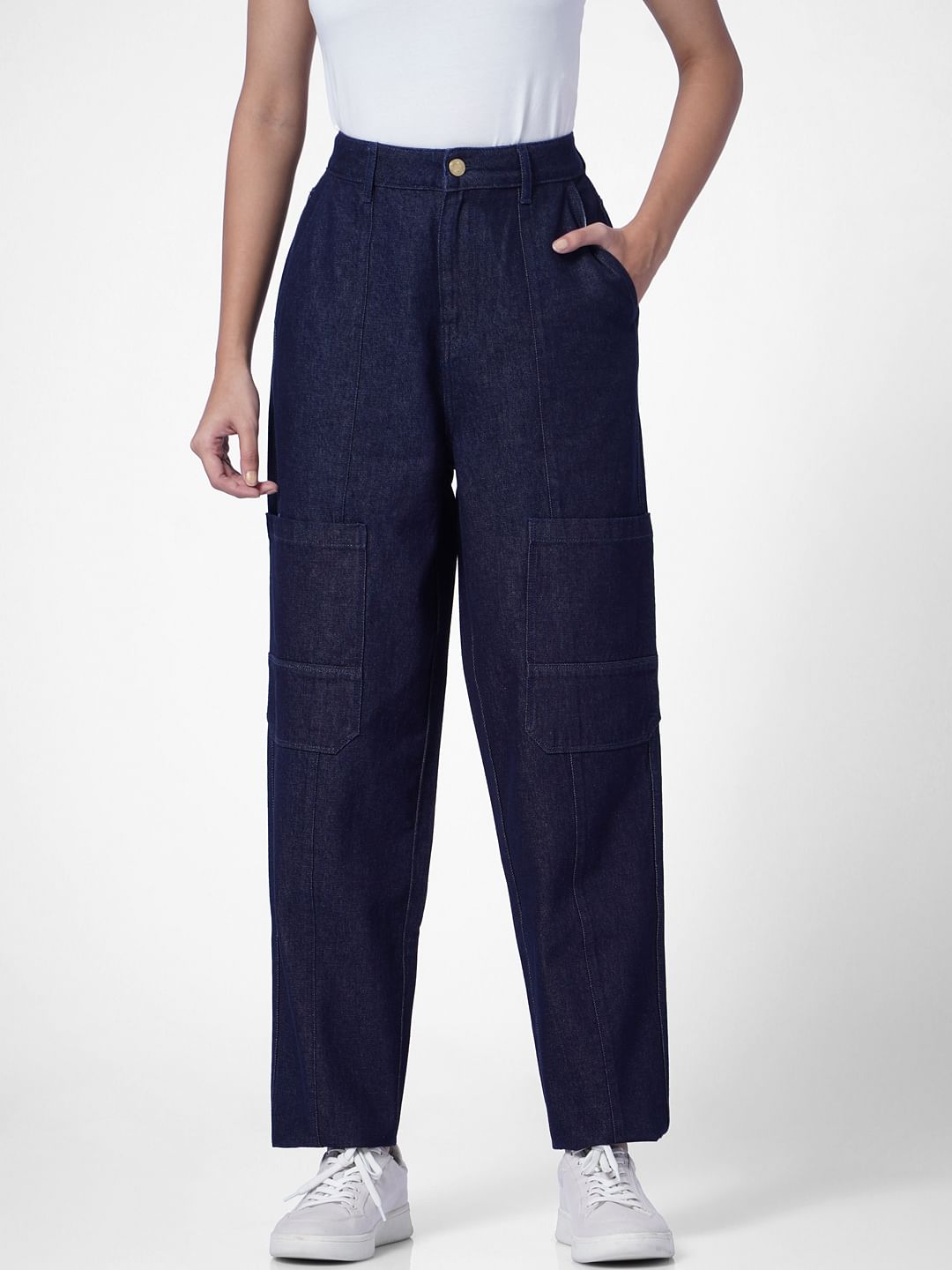 Dark Blue High Rise Cargo Jeans