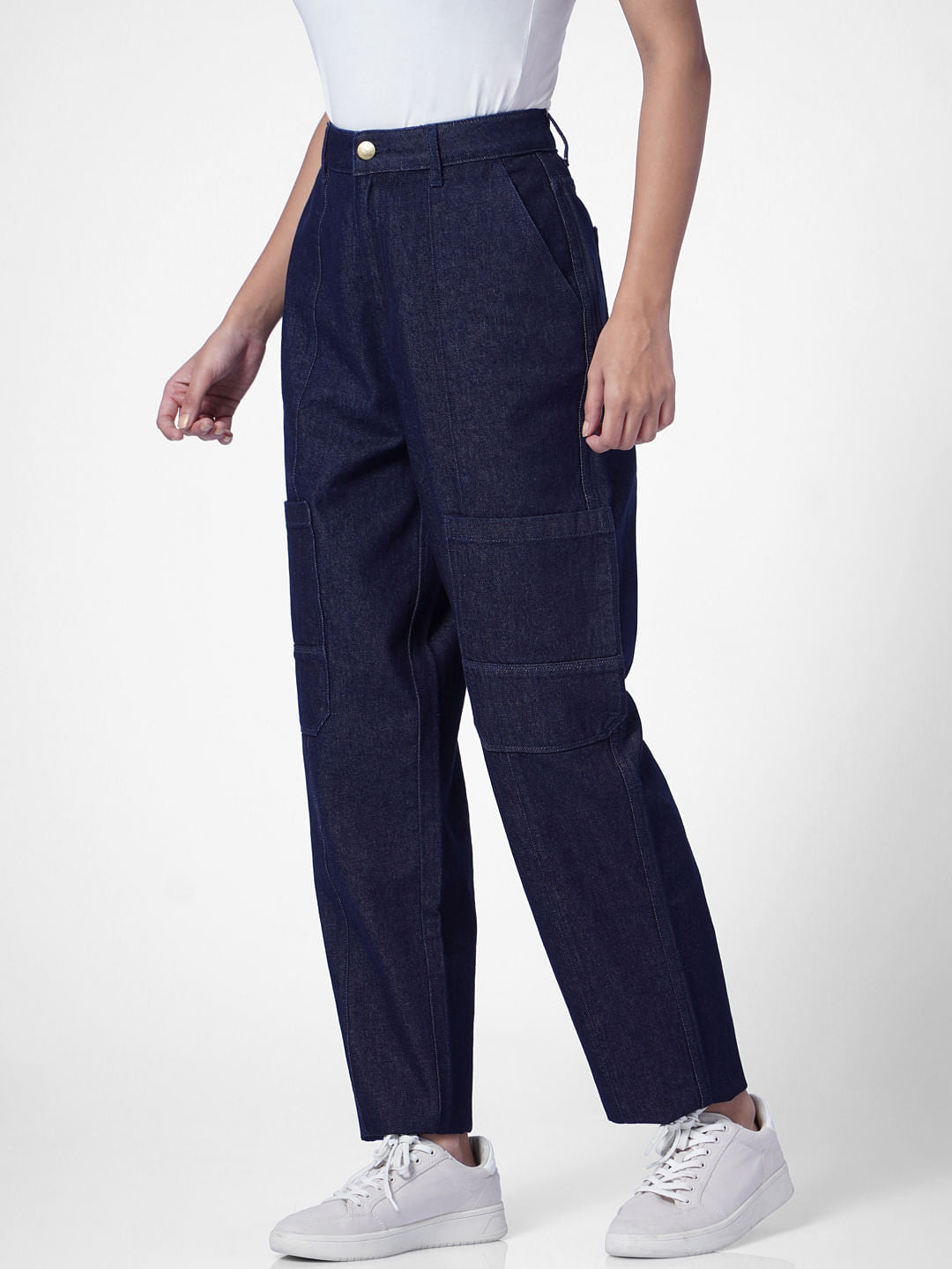 Dark Blue High Rise Cargo Jeans