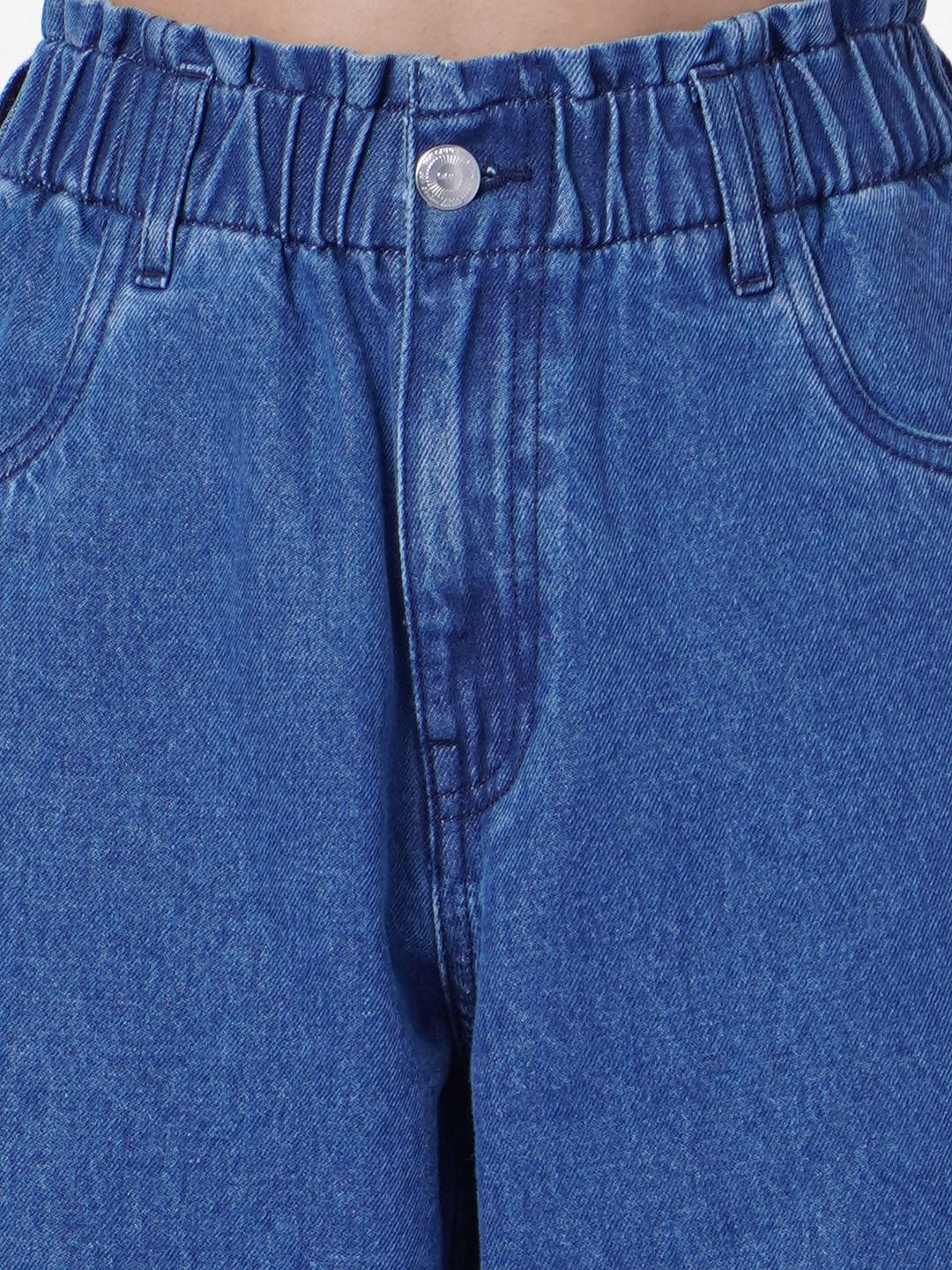 Light Blue High Rise Paperbag Waist Carrot Jeans