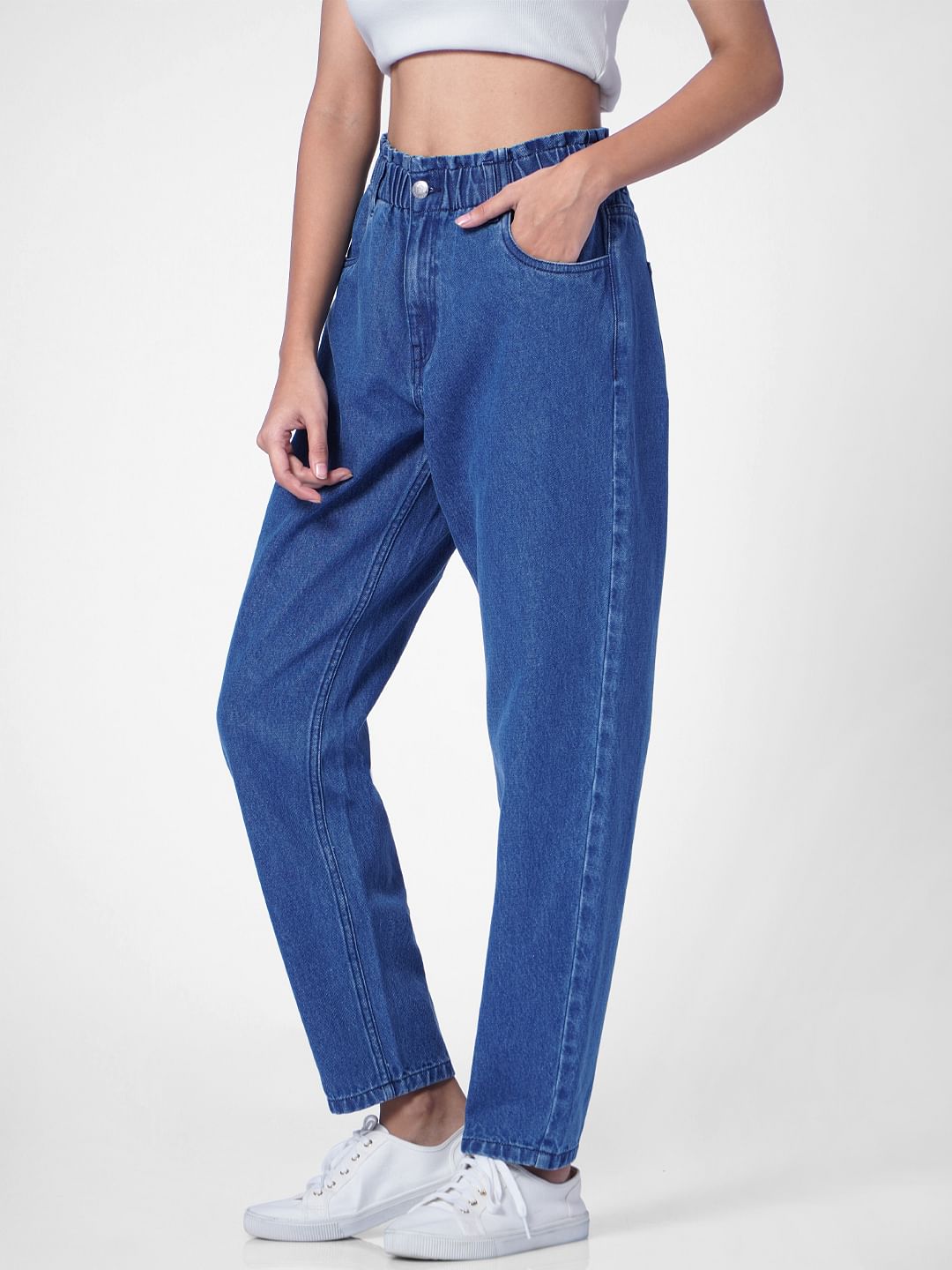 Light Blue High Rise Paperbag Waist Carrot Jeans