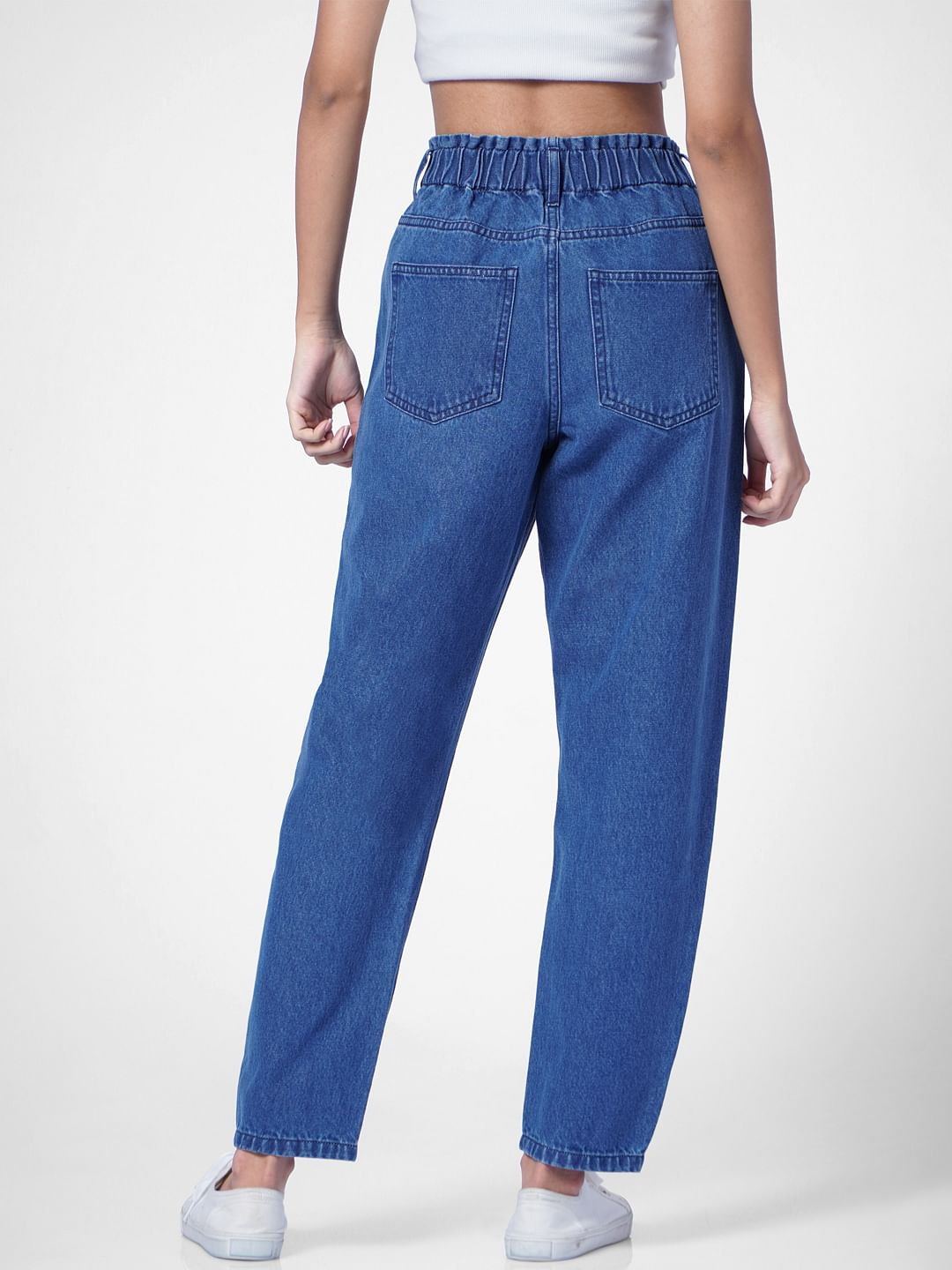 Light Blue High Rise Paperbag Waist Carrot Jeans