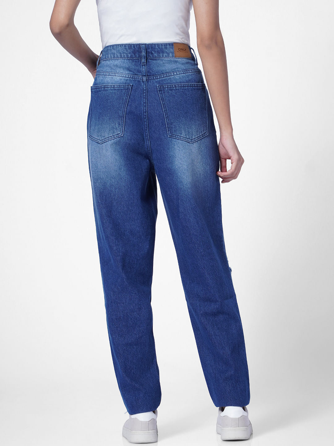 Blue High Rise Distressed Boyfriend Jeans