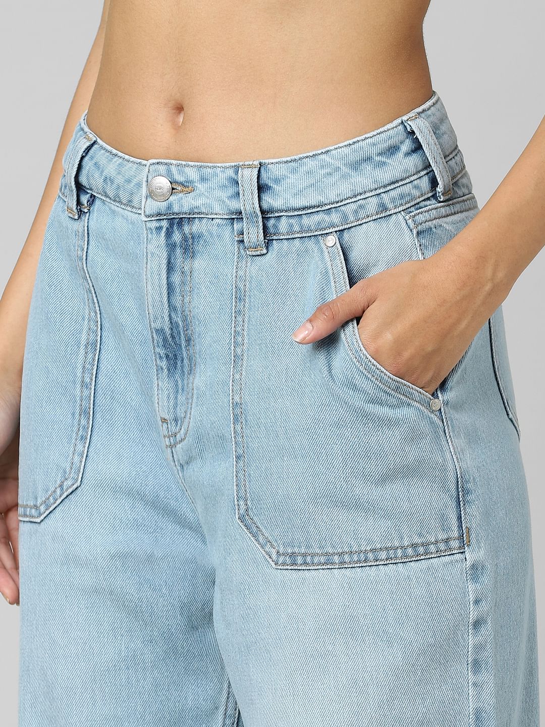 Light Blue Mid Rise Denim Joggers